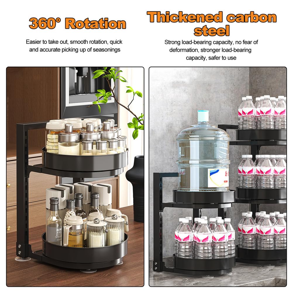 Lazy Susan Organizer a 2 ripiani – Portaspezie girevole in metallo regolabile da 25 cm per armadietto, dispensa, cucina, piano di lavoro, tavolo da pranzo, armadietto, bagno, vanità,Bianca,3 Tier