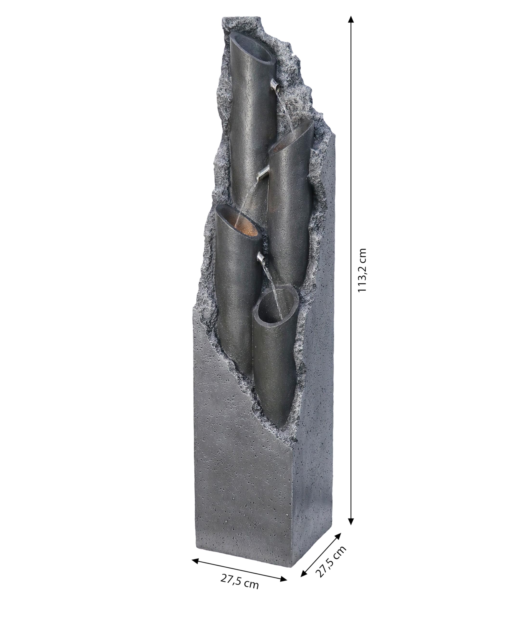 Dehner Gartenbrunnen Tubi, Outdoor-Brunnen, mit LED-Beleuchtung, solarfähig, ca.27,5x131x27,5 cm, Polyresin, grau