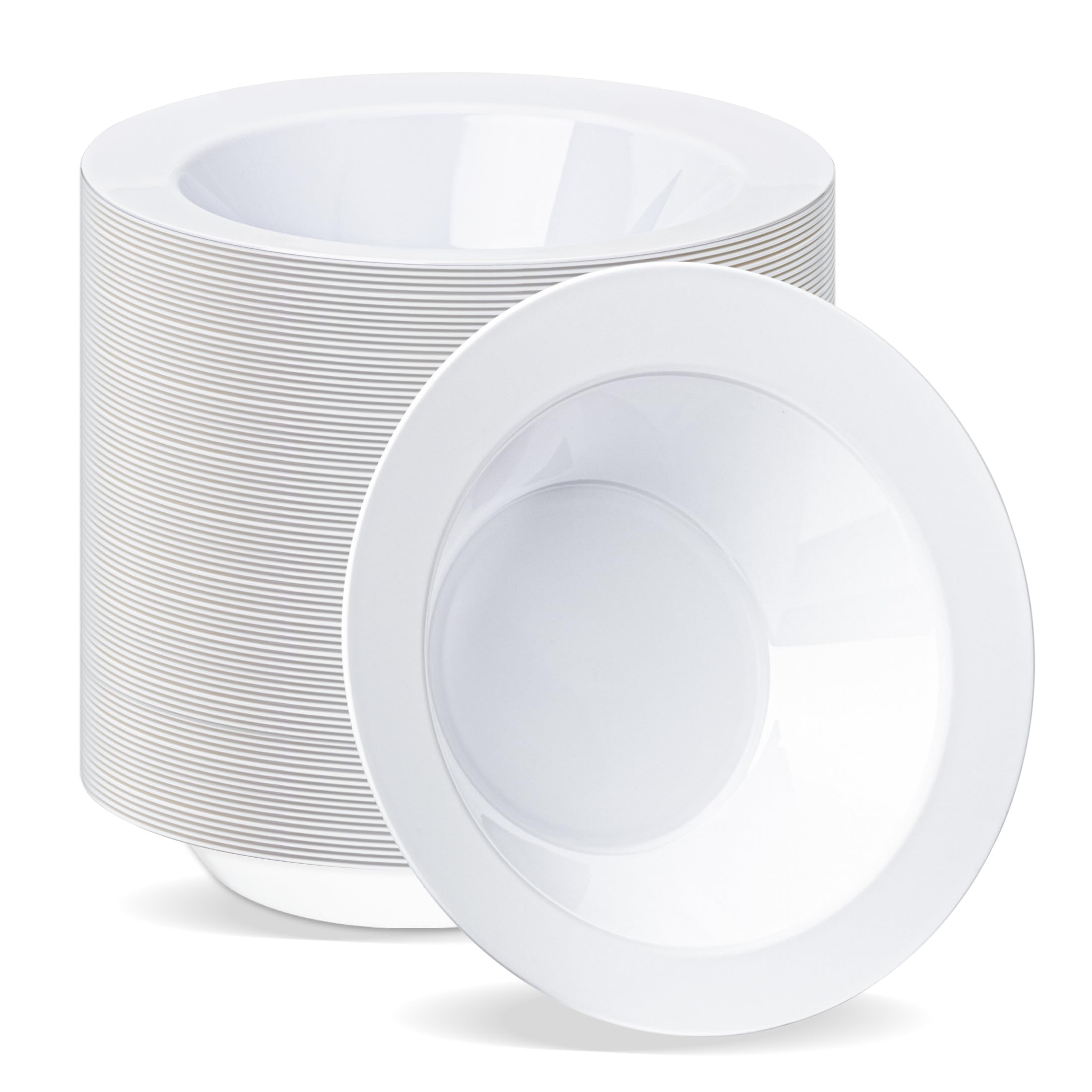 BESTVIP 100 Pack 12 oz White Plastic Bowls, Disposable Soup Bowls, Heavy-duty Dessert Salad Bowl for Christmas, Party, Wedding, Dinner, Catering