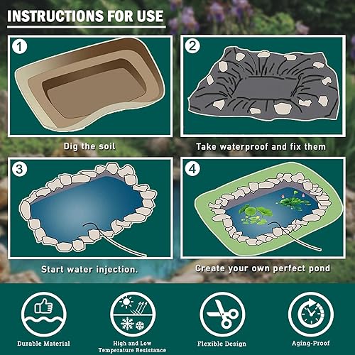 Miniatura 4 de Revestimiento de estanque de 13 x 13 pies con grosor de 20 mils, revestimiento de estanque de polietileno de alta densidad preformado resistente a