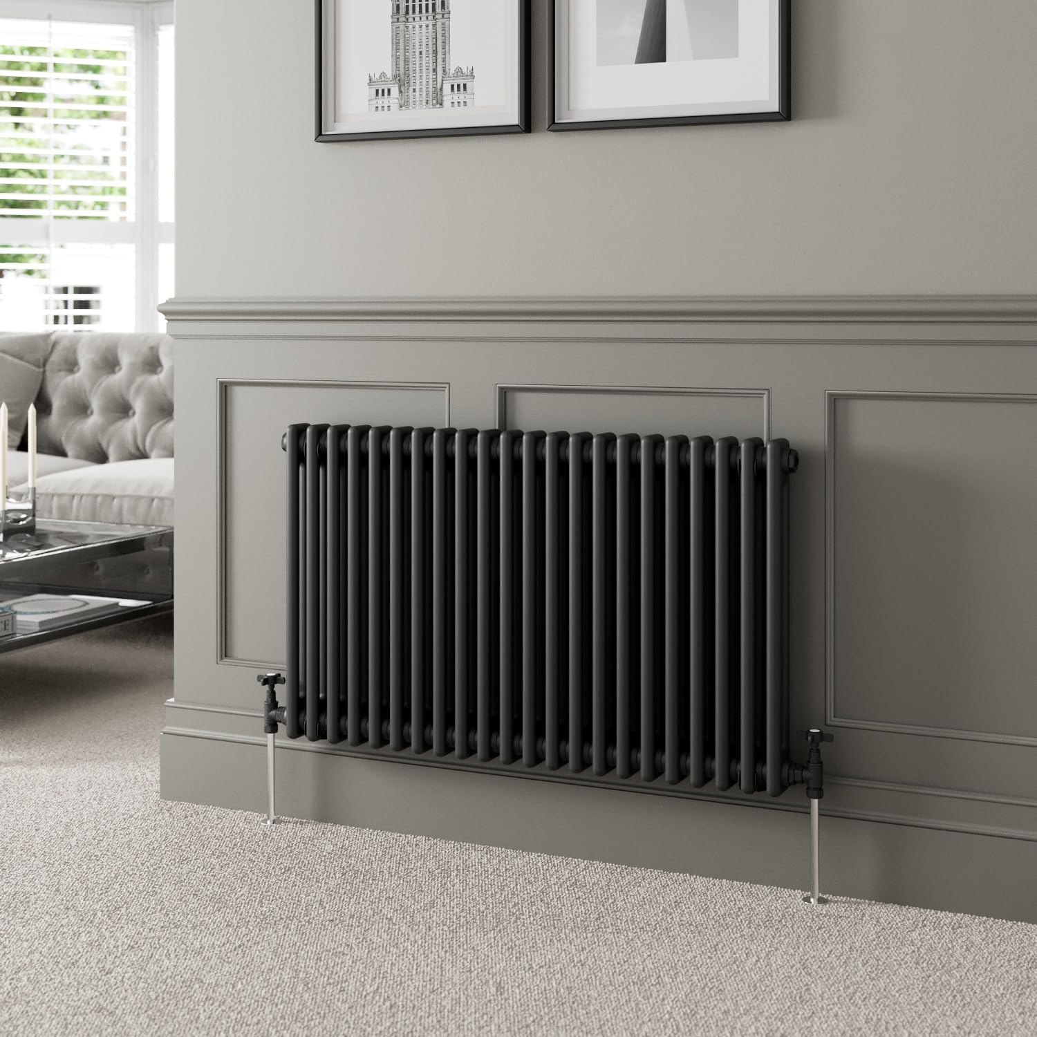 DuraTherm® 600 x 1010mm Black Traditional Horizontal Designer Radiator Double Column Colosseum Cast Iron Style Central Heating Panel Radiators Rad