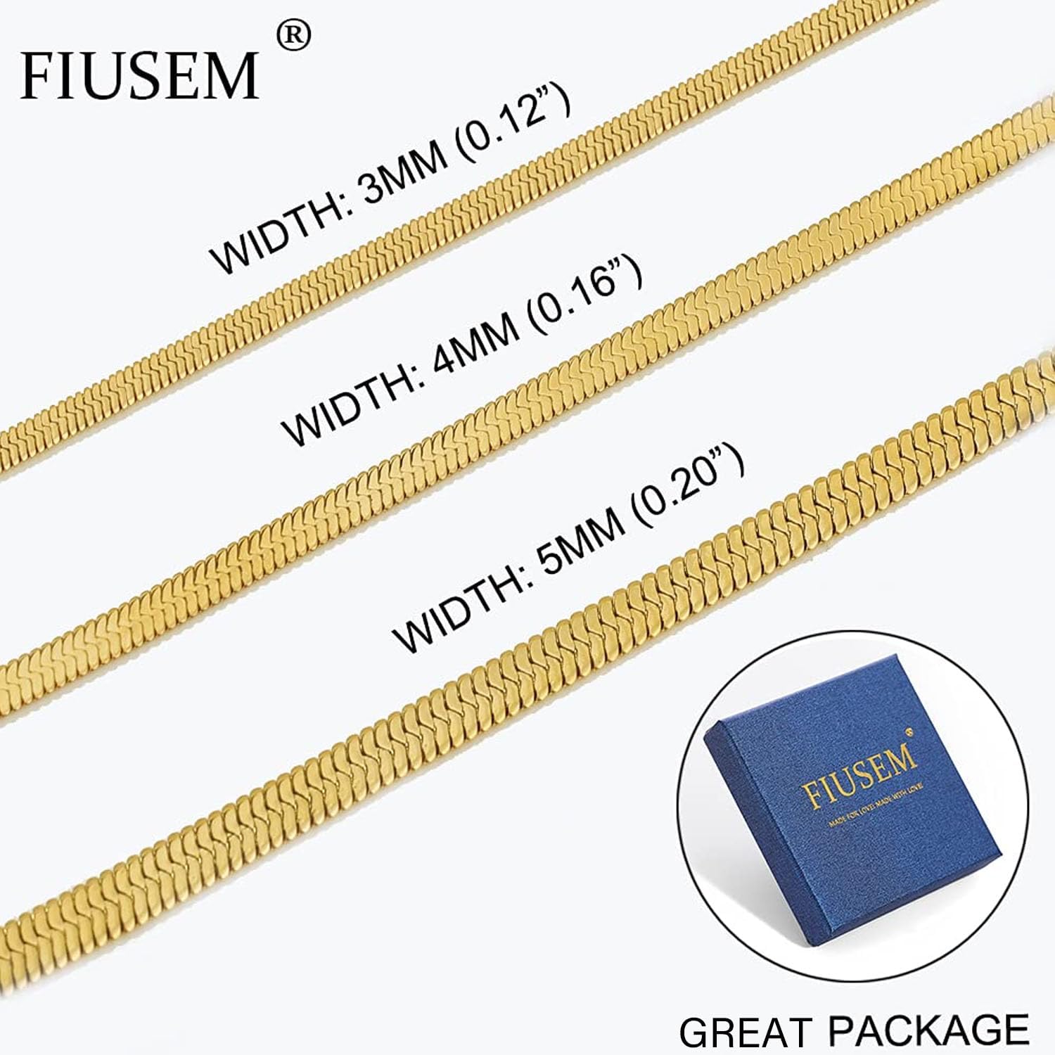 Fiusem Gold Plated Necklace for Women, 14K Gold Plated Herringbone Chain Necklaces, Snake Choker Chain for Women - Image 6