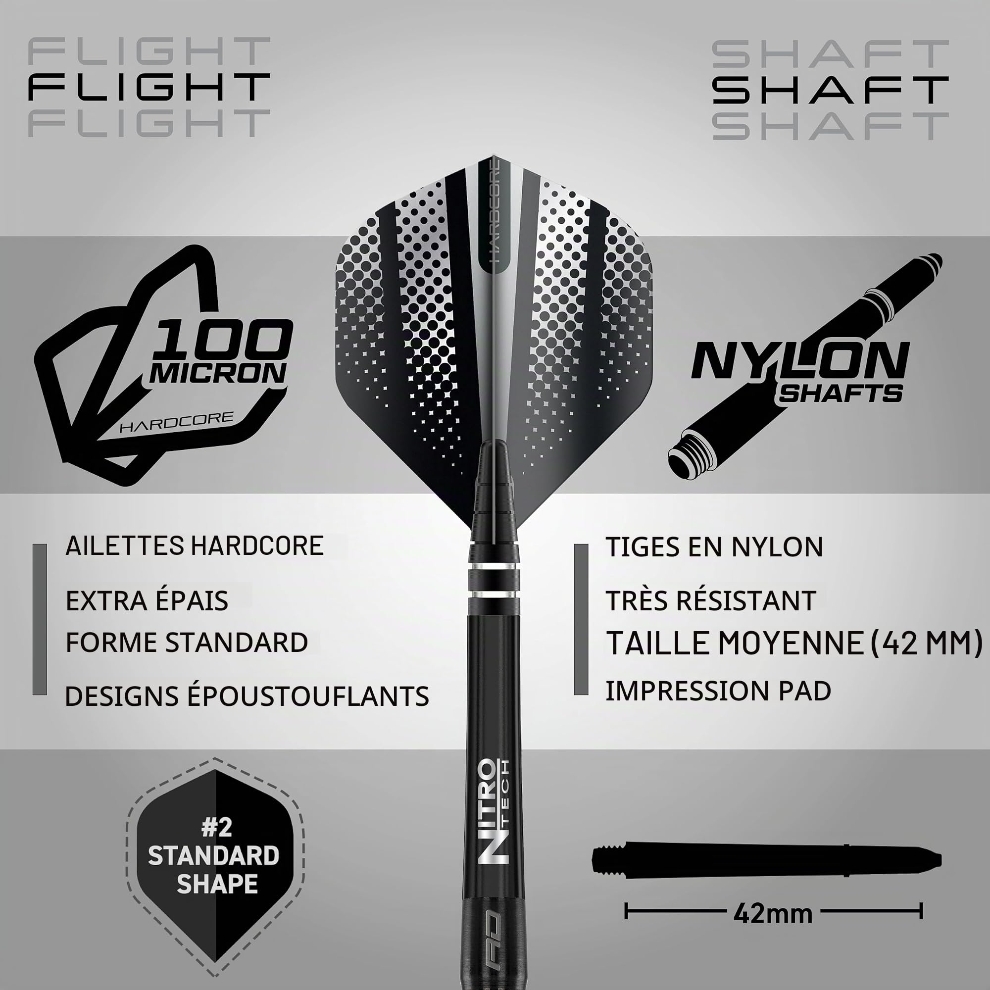 RED DRAGON Darts | Razor Edge Black 20g Pointe Acier | Set de Fléchettes en Tungstène à 85% | Set de Fléchettes Professionnel | Ailettes Hardcore Radical & Tiges NitroTech | Revêtement Onyx | 20g - 28g