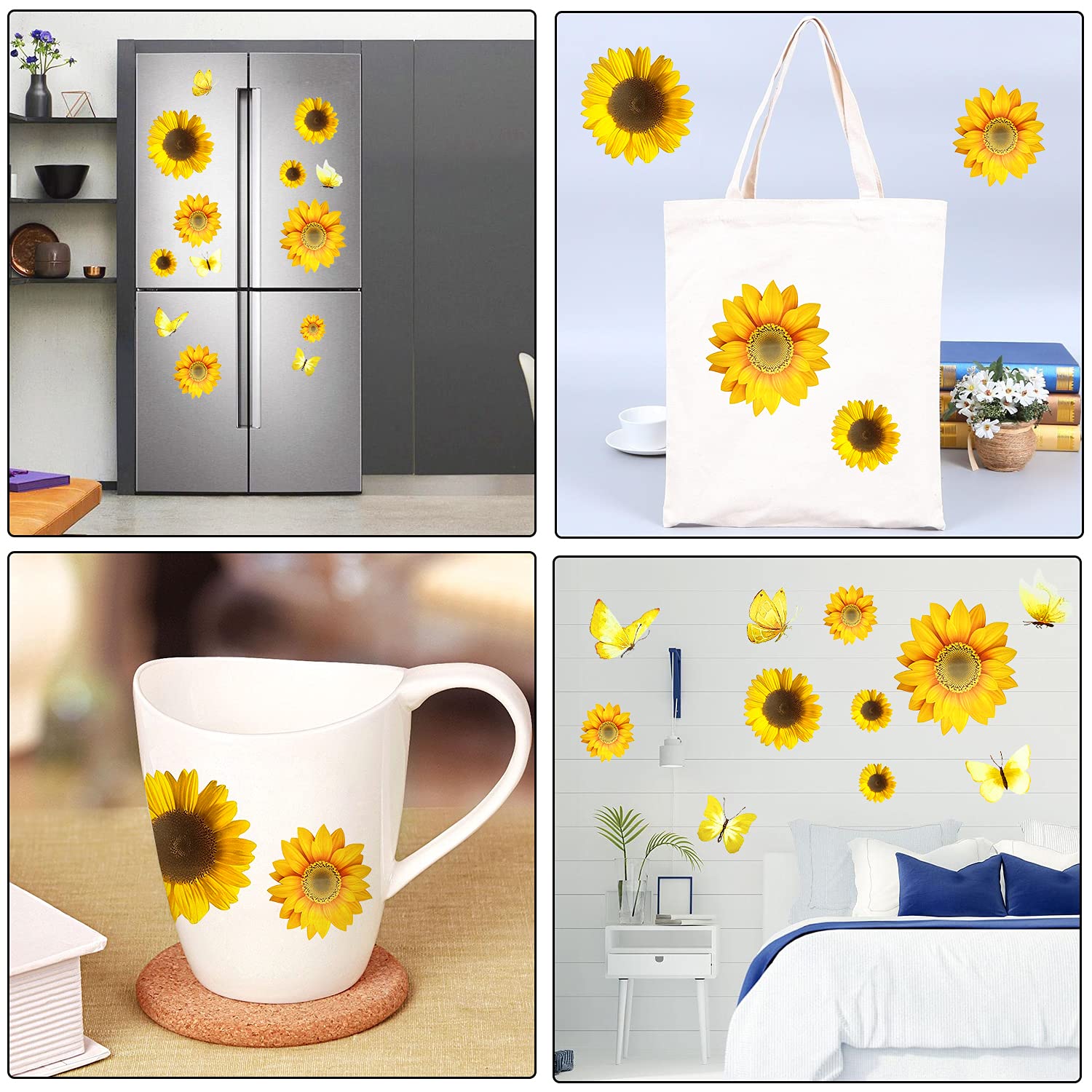 39 Autocollants Muraux Tournesols & Papillons 3D - PVC, Amovibles - Pour Chambre, Salon, Salle De Bain - Décoration Printemps/été - 9