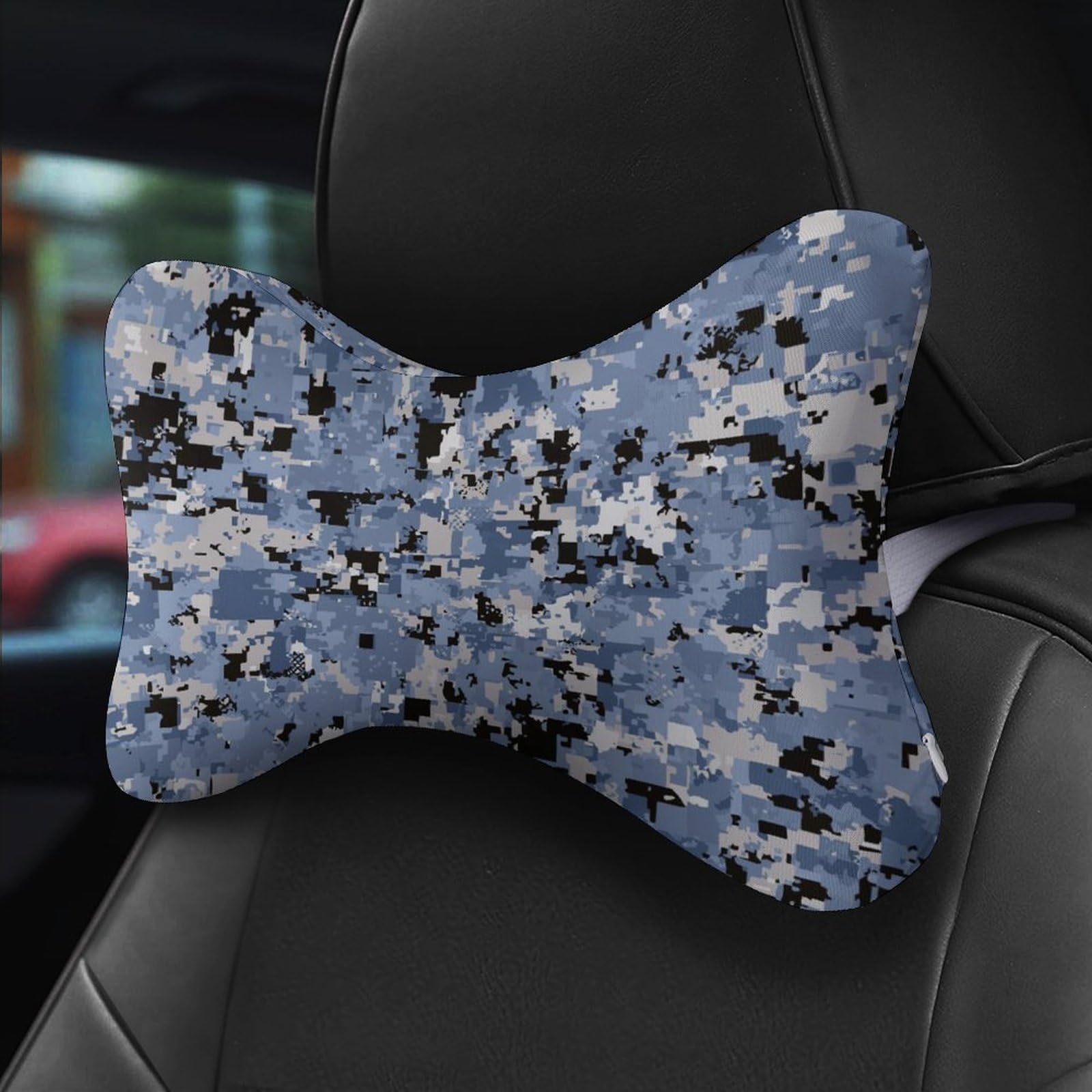 SMAZDFXX Camouflage Blue Camo Car Neck Pillow Set of 2 Car Seat Head Support Cushion Bone Pillows with Elastic Strap