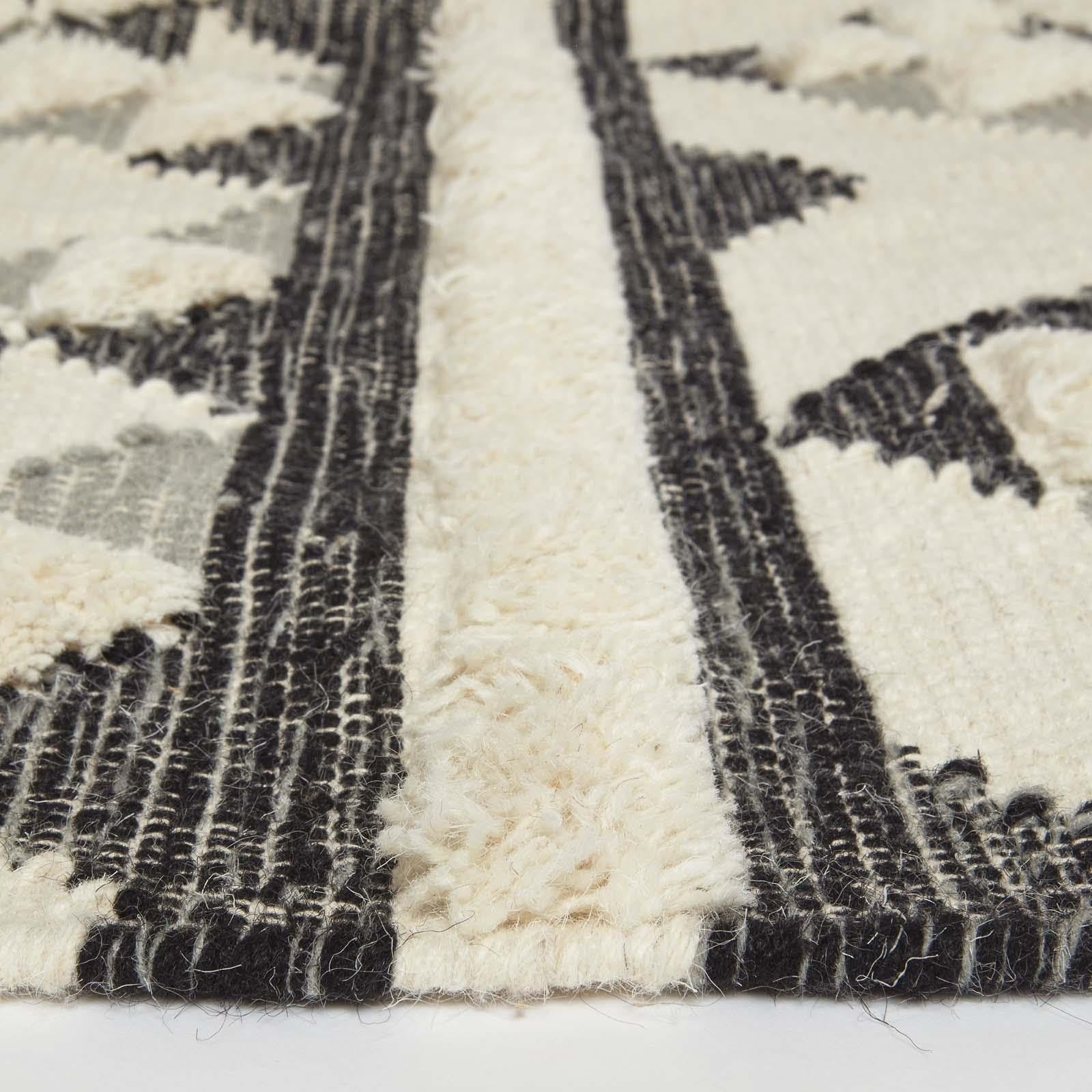 Homescapes Kota Kelim Teppich schwarz-grau-Creme 160x230 cm, Fransen-Teppich handgewebt aus Wolle