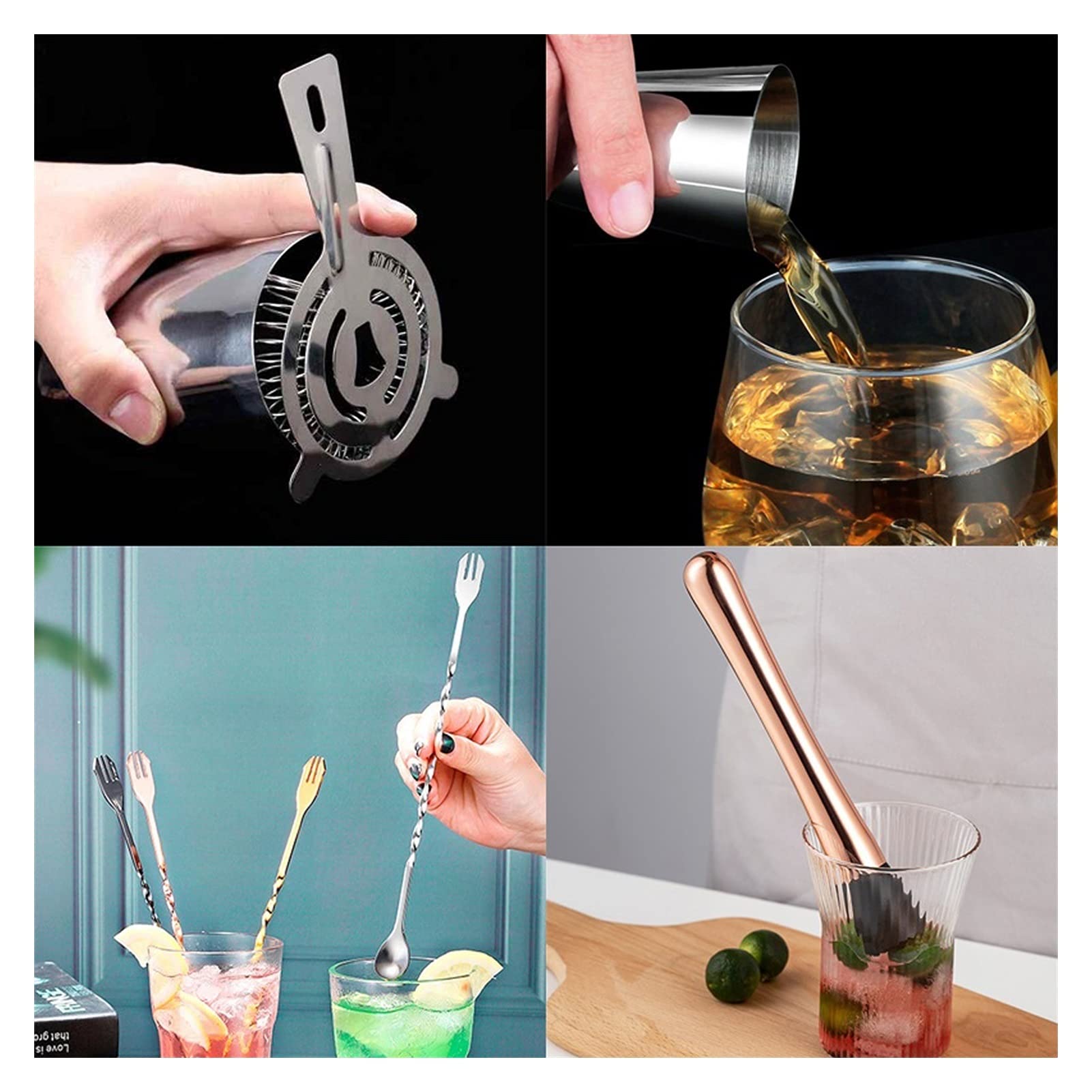 Juego de Coctelera 5-7 pieza Cocktail Shaker Set Steel Steel Barmer Kit Bar Herramienta Cuchara de vino Strainer Muddler Jigger Martini Bar Herramientas Agitador de Cócteles