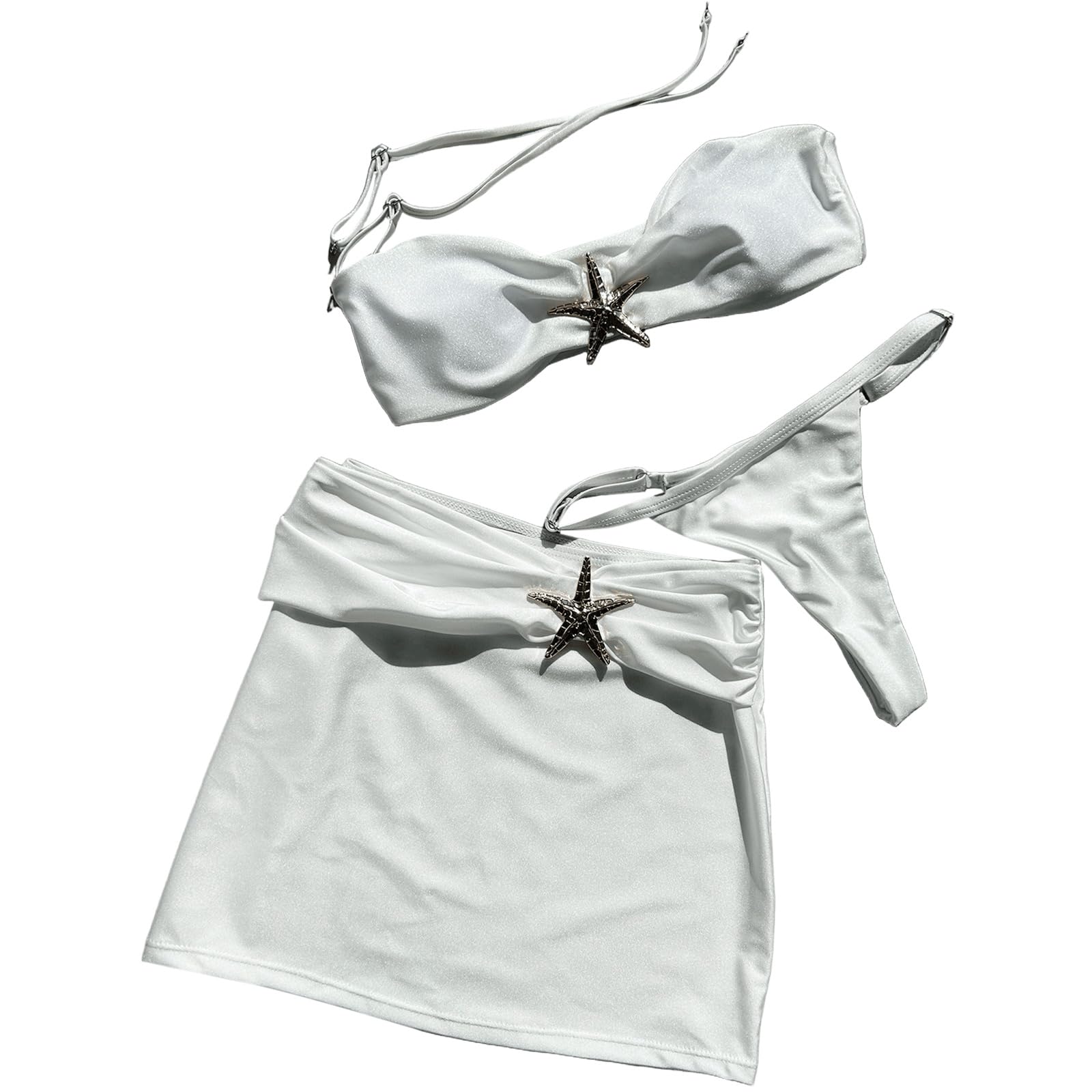 Damen-Badeanzug mit geteiltem Badeanzug, rückenfrei, mit Strand-Wickeltuch, schnelltrocknend, Neckholder-Badebekleidung