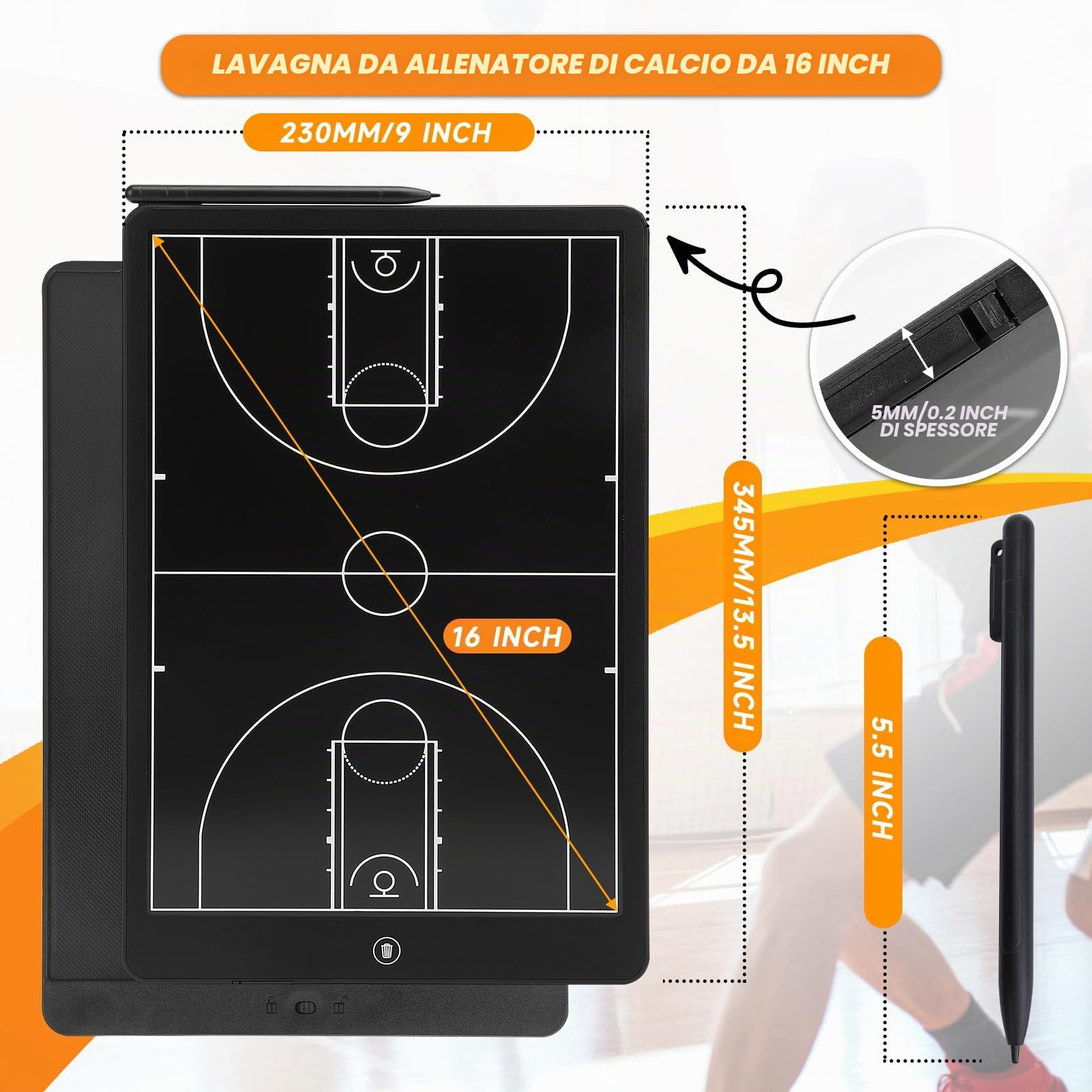 LCD Elettronica Tavolo Tattico, Tavolo Tattico per il Basket con Penna Tattica, Tavola di Disegno Tattico Cancellabile per Calcio, Basket, Baseball Campionato o Allenamento