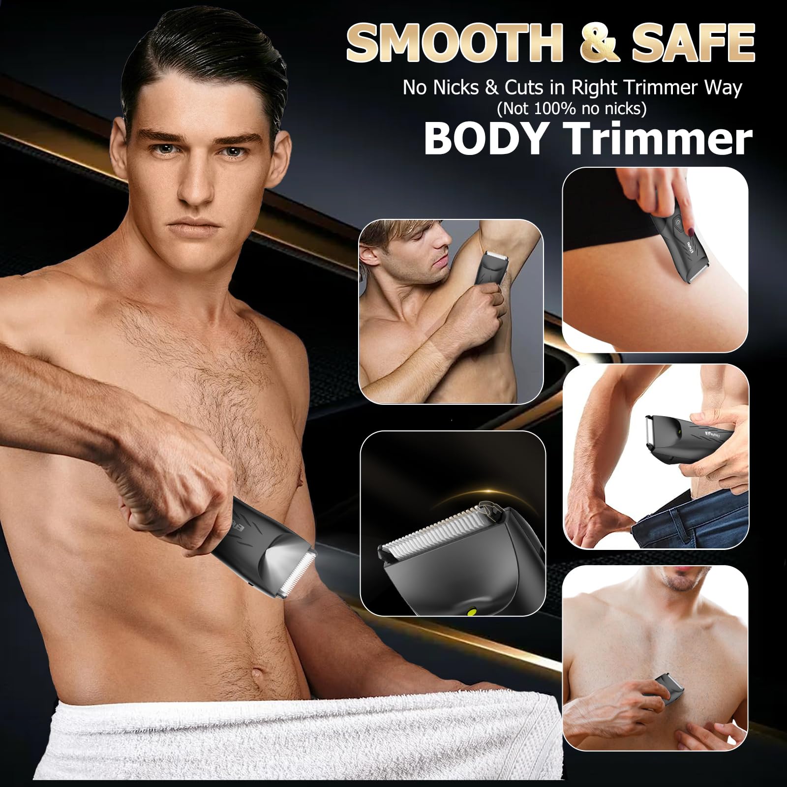 ENSSU Elektrischer Körperrasierer Intimrasierer Manner mit sicherer Klinge, Schnurloser rasierer herren intimbereich mit Licht & Ladestation, Wasserdichter Körperrasierer für Männer,1H Schnellladung