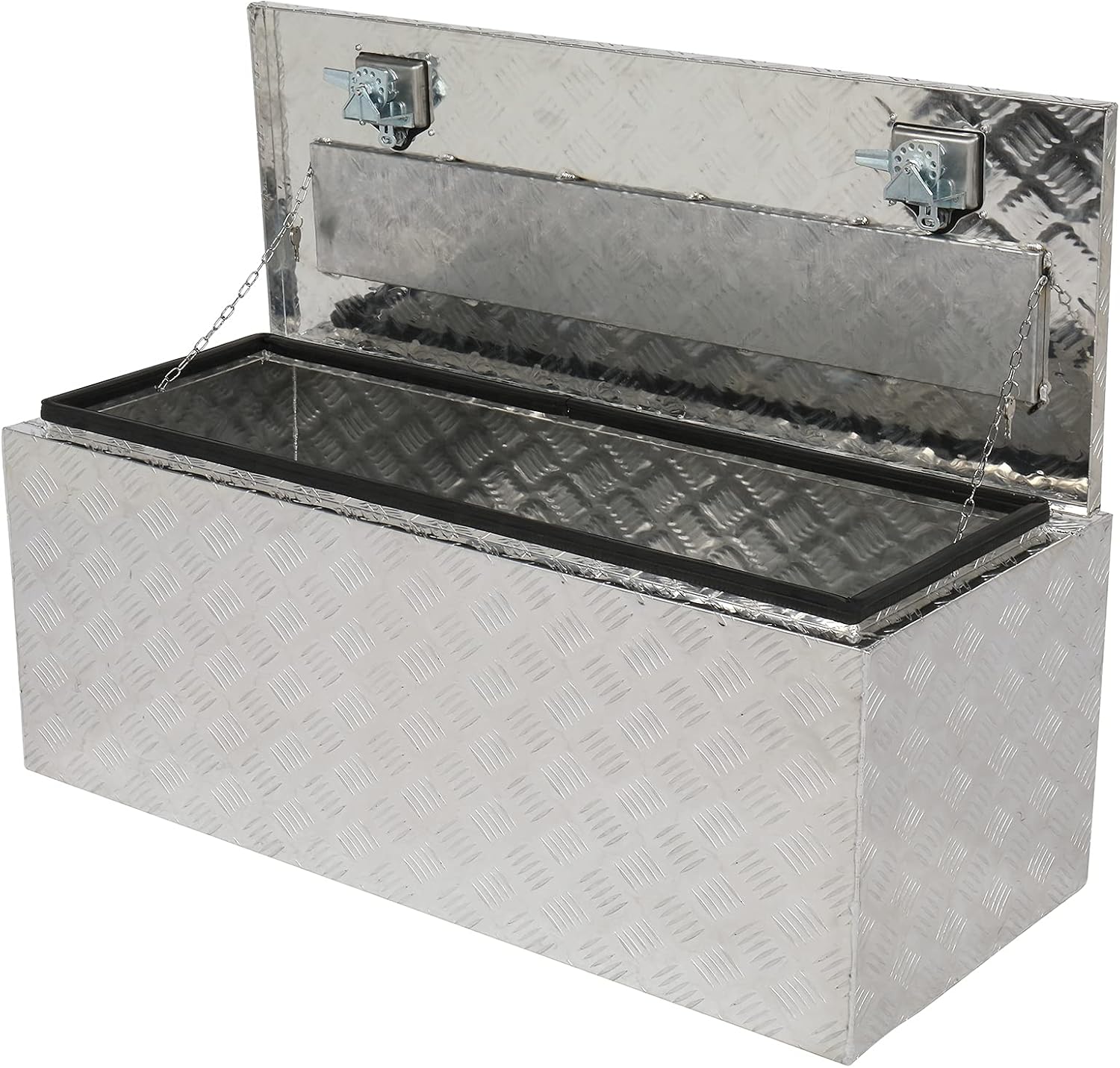AutoForever 42 Inch Aluminum Truck Underbody Toolbox, Heavy Duty Trailer storage Box, Waterproof Tool Box for Pickup Bed, RV Toolbox with T-Handle Lock & Keys - Silver