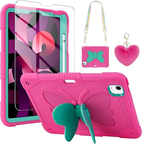 WESADN Funda para iPad Air de 5 generación para iPad Pro de 11 pulgadas, 43211 con protector de pantallaatril de mariposa, correallaverosoporte para