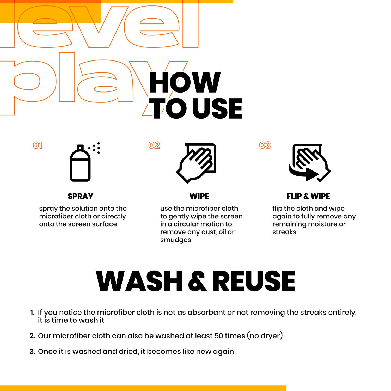 Levelplay Kit Pulizia Schermi - Kit per Touchscreen, Monitor e Lenti Resistente a Impronte Digitali, Formula Senza Alcol e Ammoniaca, Salvietta in Microfibra Lavabile - Flacone Spray 25 ml Per Viaggi