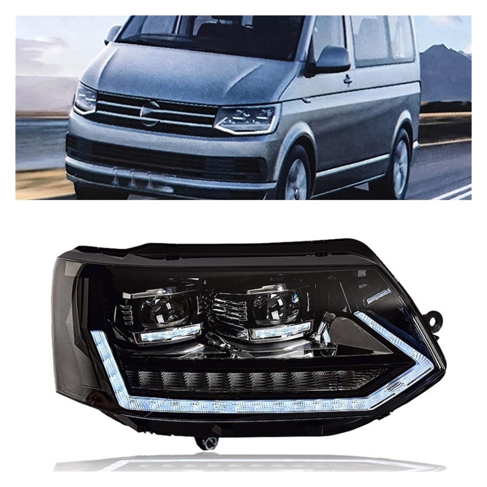 BOYDREAM Piloto Trasero Coche Faro delantero de estilo de coche para VW para Caravelle T5, faros delanteros LED 2010-2015, doble lente, para giro dinámico para accesorios de señal(B style)