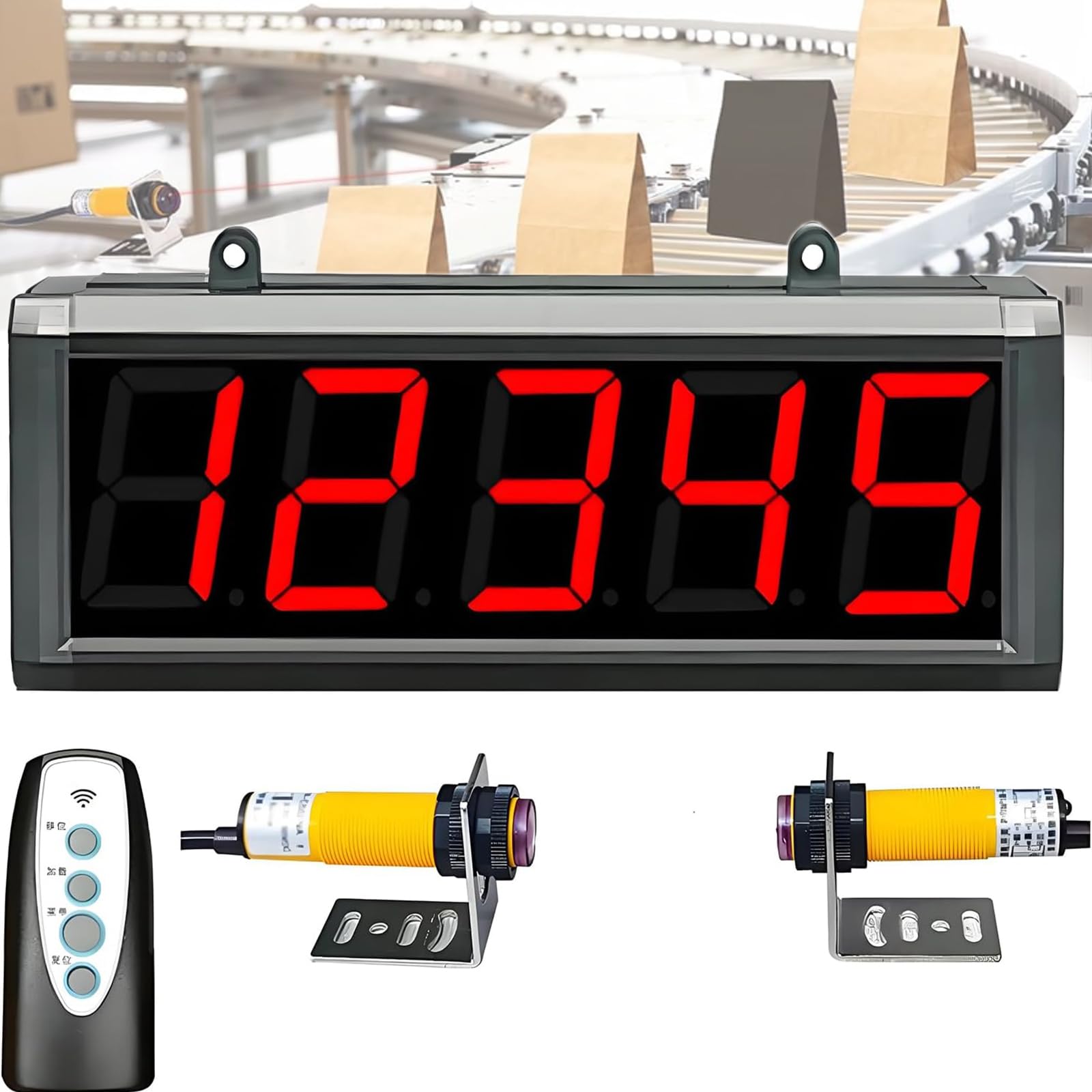 Compteur LED, compteur numérique à 5 chiffres avec écran de 7,6 cm, distance d'induction de 0 à 5 m, télécommande, pour ligne de production, bandes transporteuses