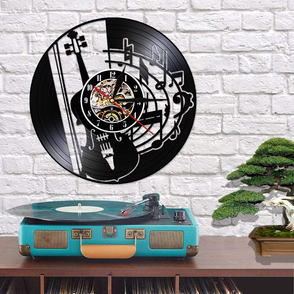 30 cm Chitarra Note musicali Orologio da disco in vinile Orologio silenzioso Appeso Amante della musica Strumento da studio Decorazione da parete Segno Chitarrista Regalo Regali per la festa della m