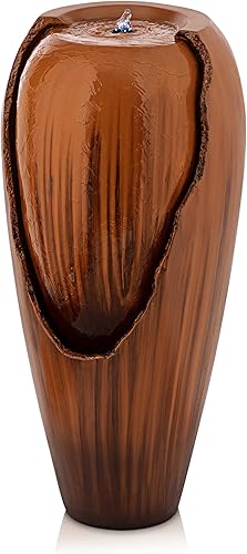 Fuente de agua Alpine Corporation DIG100XS-BR para exteriores, estilo vintage, con jarra antigua en cascada y luces LED para jardines, patios y