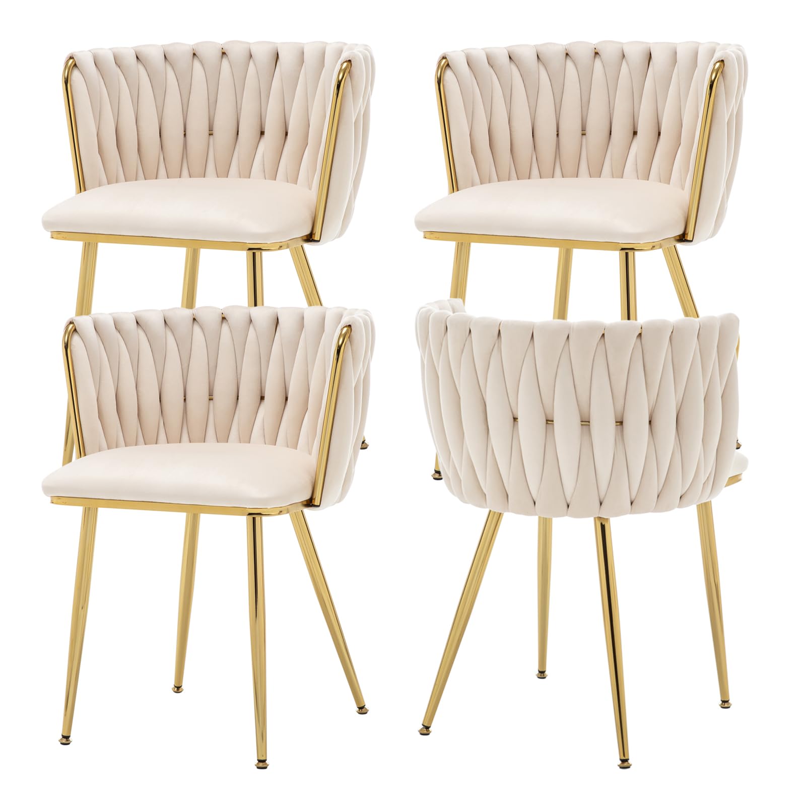 Velvet Dining Chairs Set of 4, Modern Upholstered Woven Dining Chairs with Gold Metal Legs, Modern Accent Chairs for Dining Room, Vanity, Kitchen, Living Room(Beige)The Forest Stewardship Council