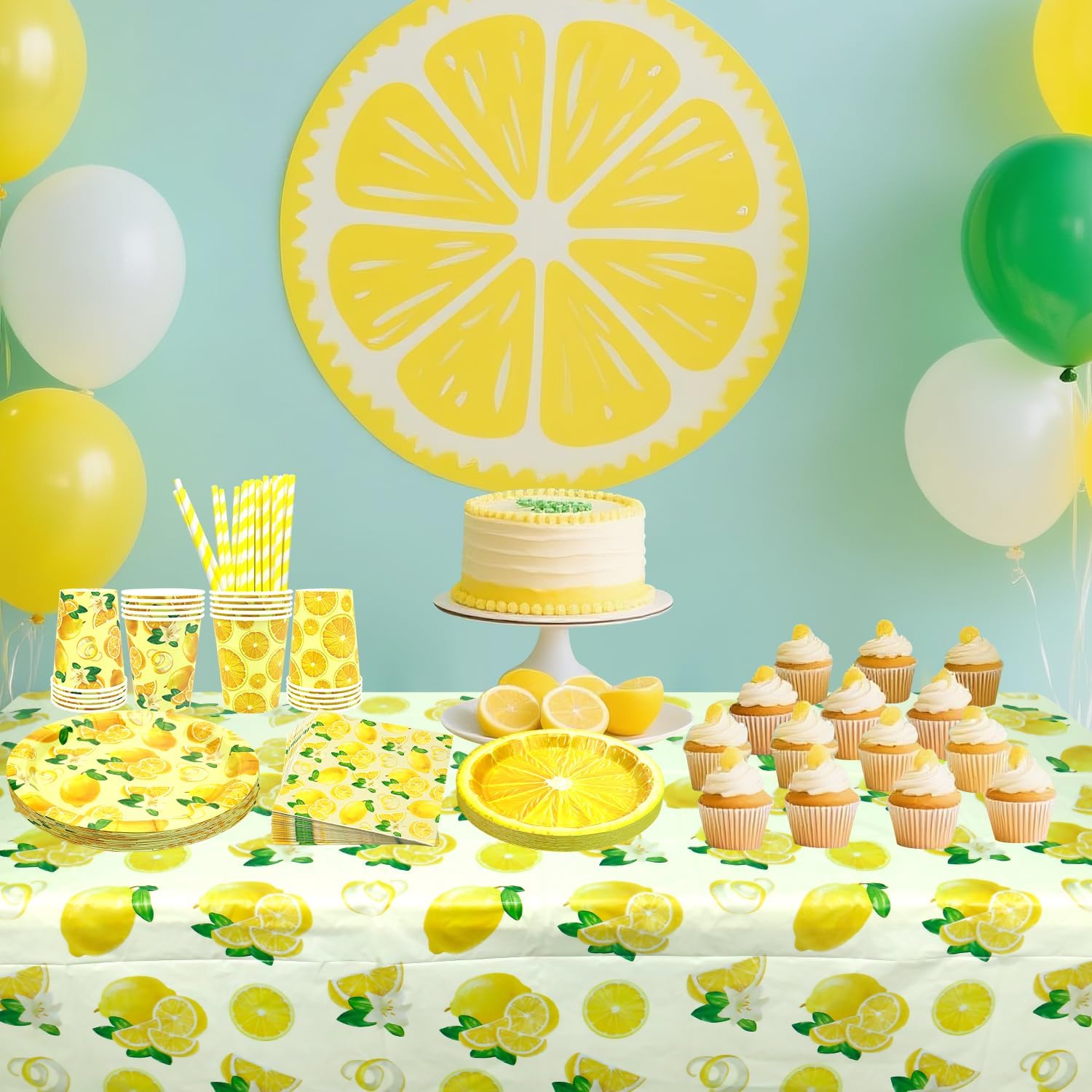 KEFAN Lemon Birthday Party Decorations, Lemon Theme Party Tableware Supplies including Plates, Cups, Napkins, Tablecloth, Serves 20 (20) - Image 6