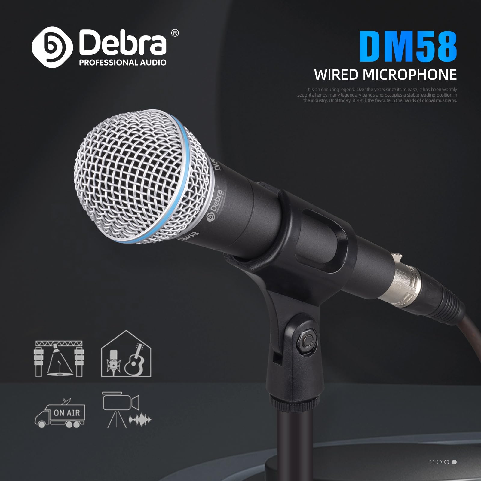 D Debra Microfono dinamico con cavo, microfono dinamico cardioide per voce con clip per microfono, adatto per altoparlanti, macchina per karaoke, amplificatore, mixer audio