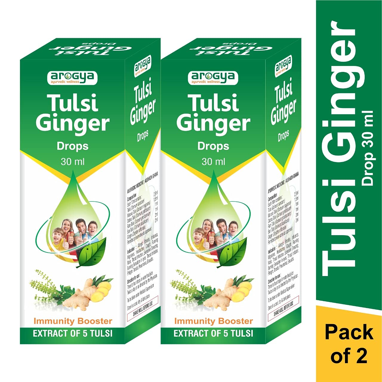 Arogya Tulsi Ginger Drops Concentrated Immunity Booster Ayurvedic Herb Ark for Cough & Cold Relief (2 x 30ml) — Amazon image 2