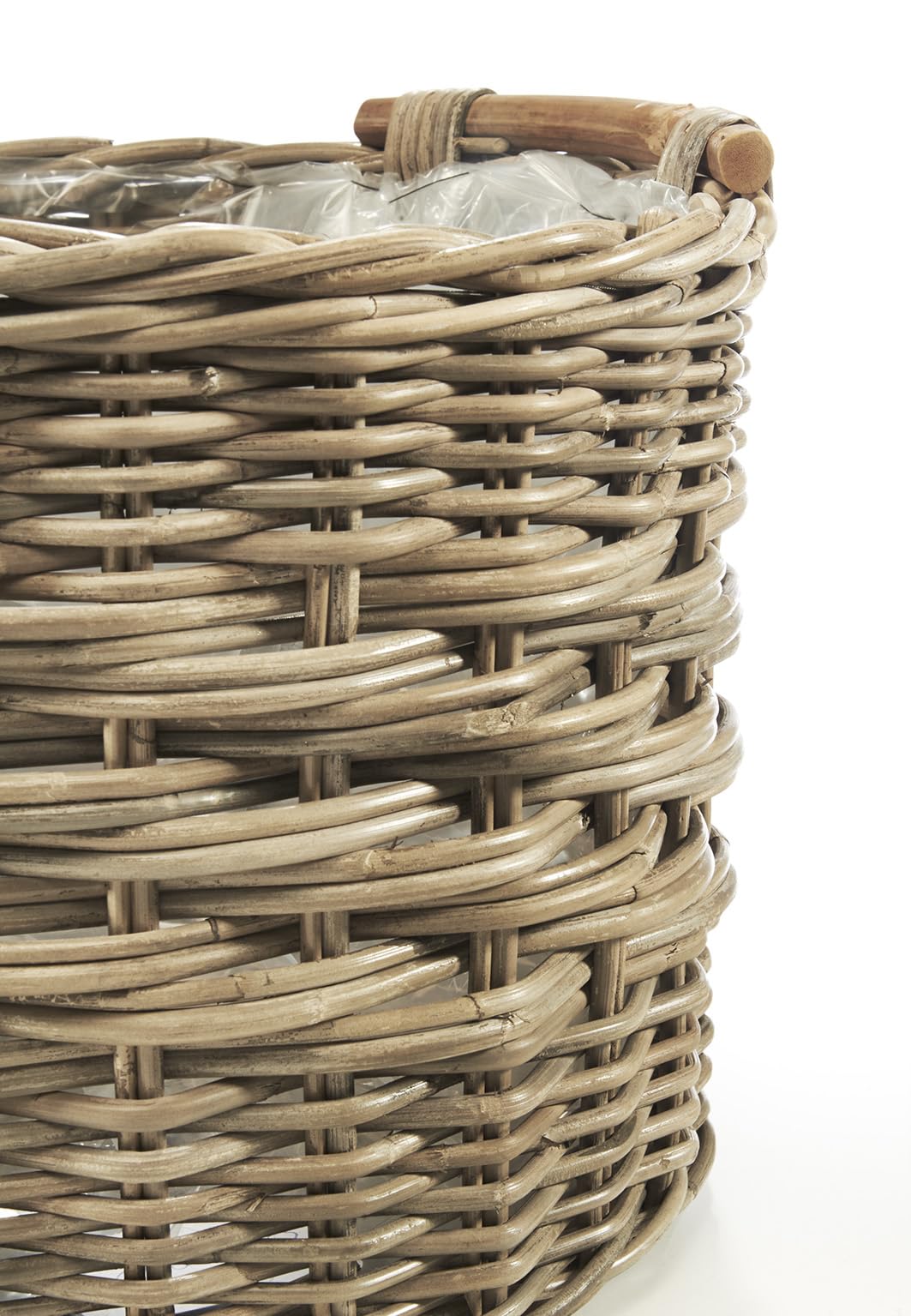 Kobolo 2er Set Pflanzkorb Rattan rund Größe 1 mit 34x34x32 cm Kubu Grey