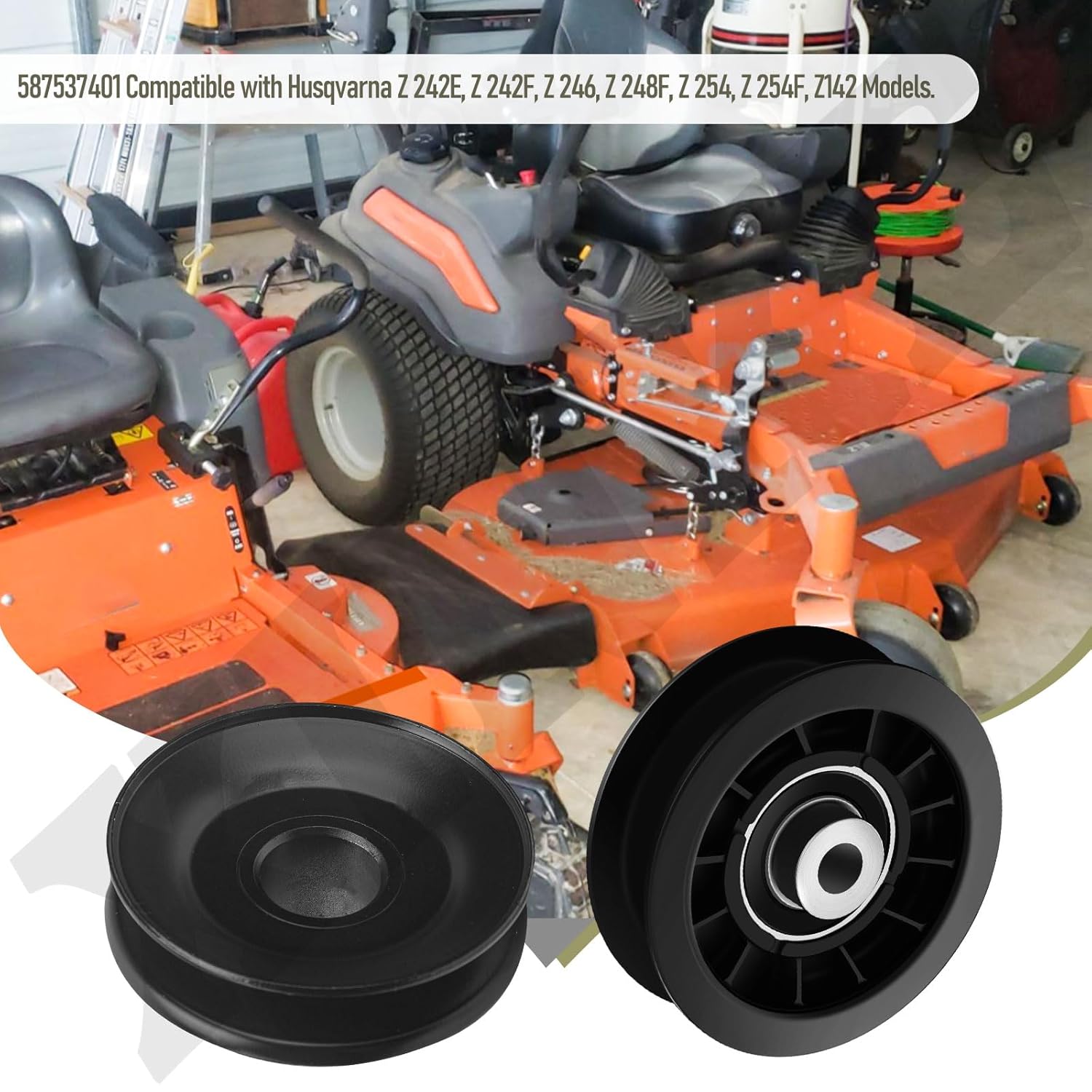 539110311 Flat Idler Pulley & 587537401 Engine Pulley Compatible with Husqvarna Craftsman Jonsered Z 42 F and More Models, Replaces 539-110311, 14259, 607163, 84005748, 539114530