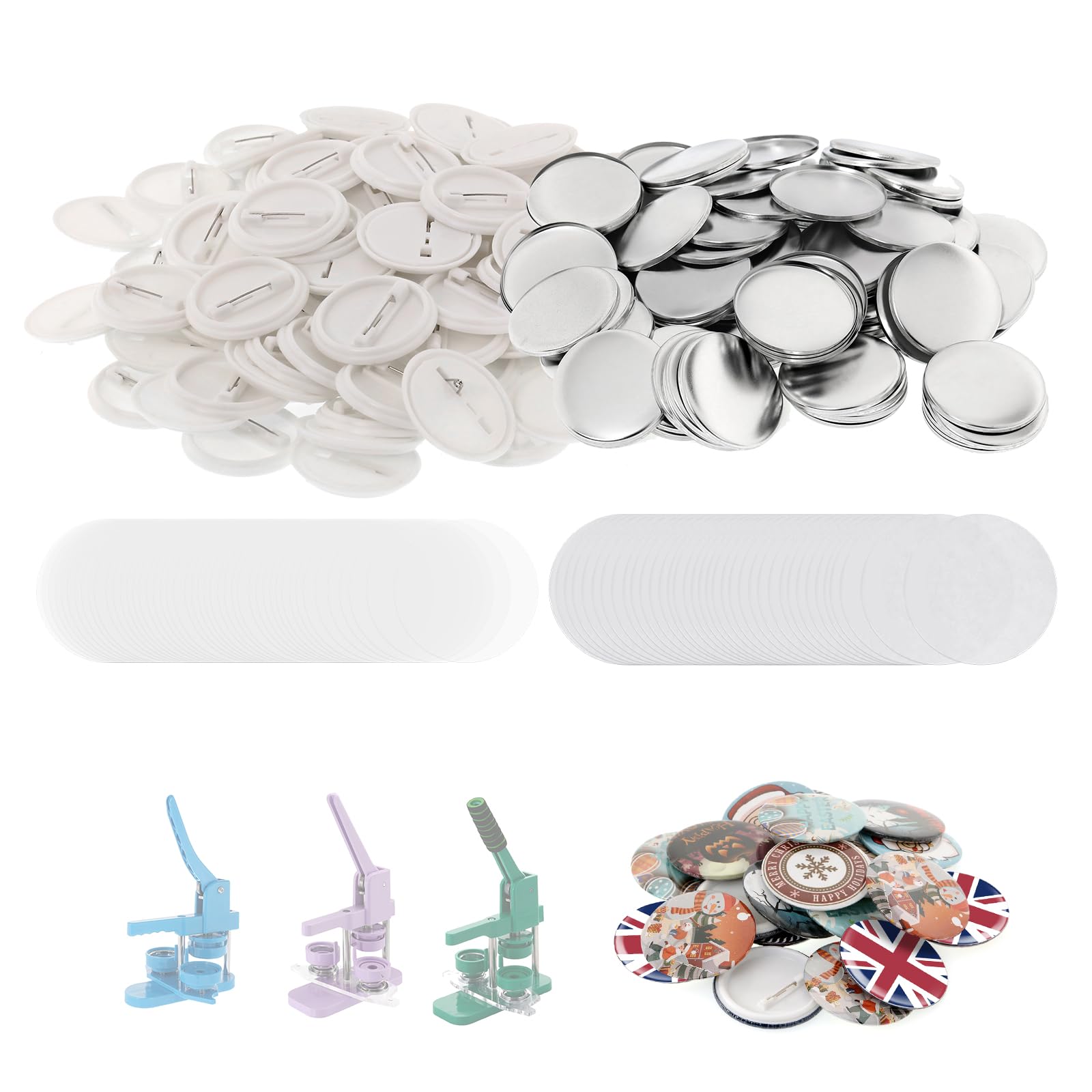 Dyna-Living 200 Stück Buttonrohlinge Buttons Selber Machen, Kunststoffboden-Federnadel