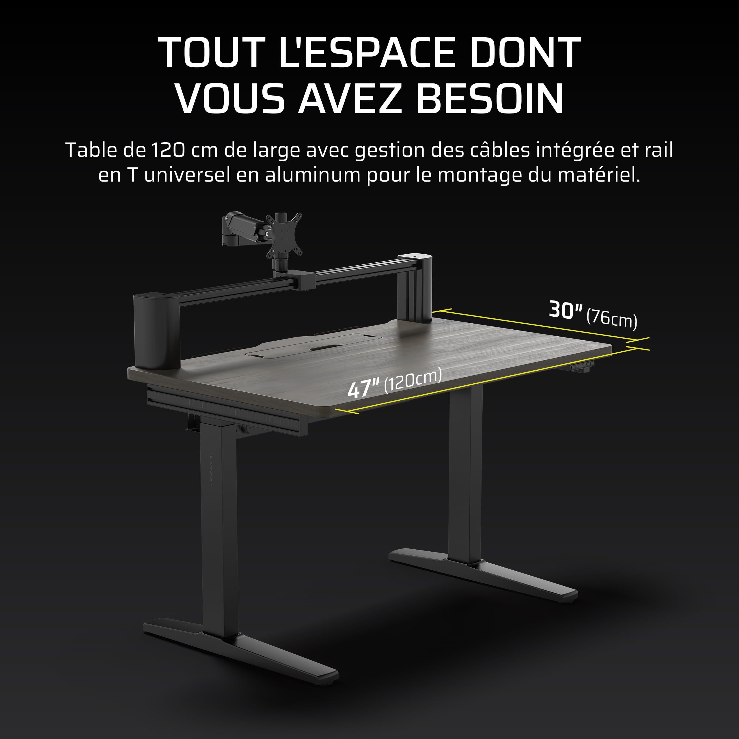 CORSAIR Platform:4 Elevate – 120 cm x 76 cm, Hauteur Réglable, Bureau d'ordinateur Électrique Debout Home Office Gaming Desk, Bras d’écran Inclus – Teinture de Noyer Foncé