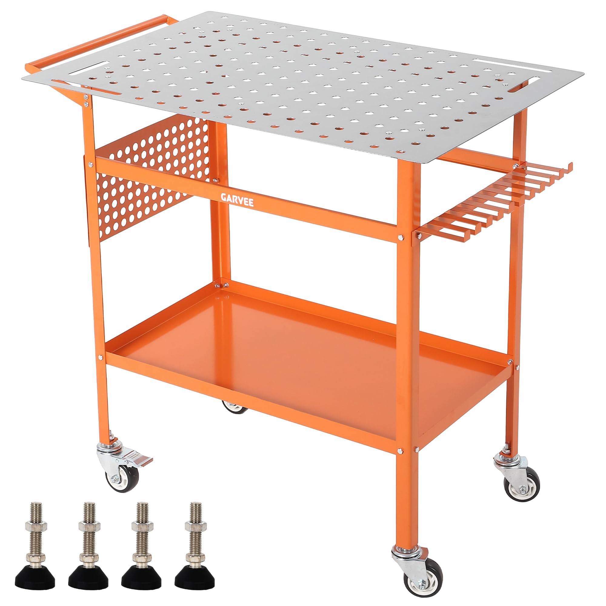 IDEALHOUSE Schweißtisch Mit Lochplatte, Mobile Werkbank, 91x61 cm, Orange