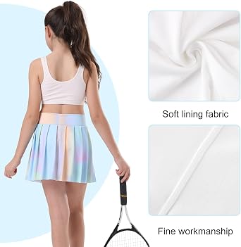 Bezioner Girls Tennis Skirt A-Line Pleated Skirt with Shorts Pocket Uniform Skort for Golf Athletic Cheerleading