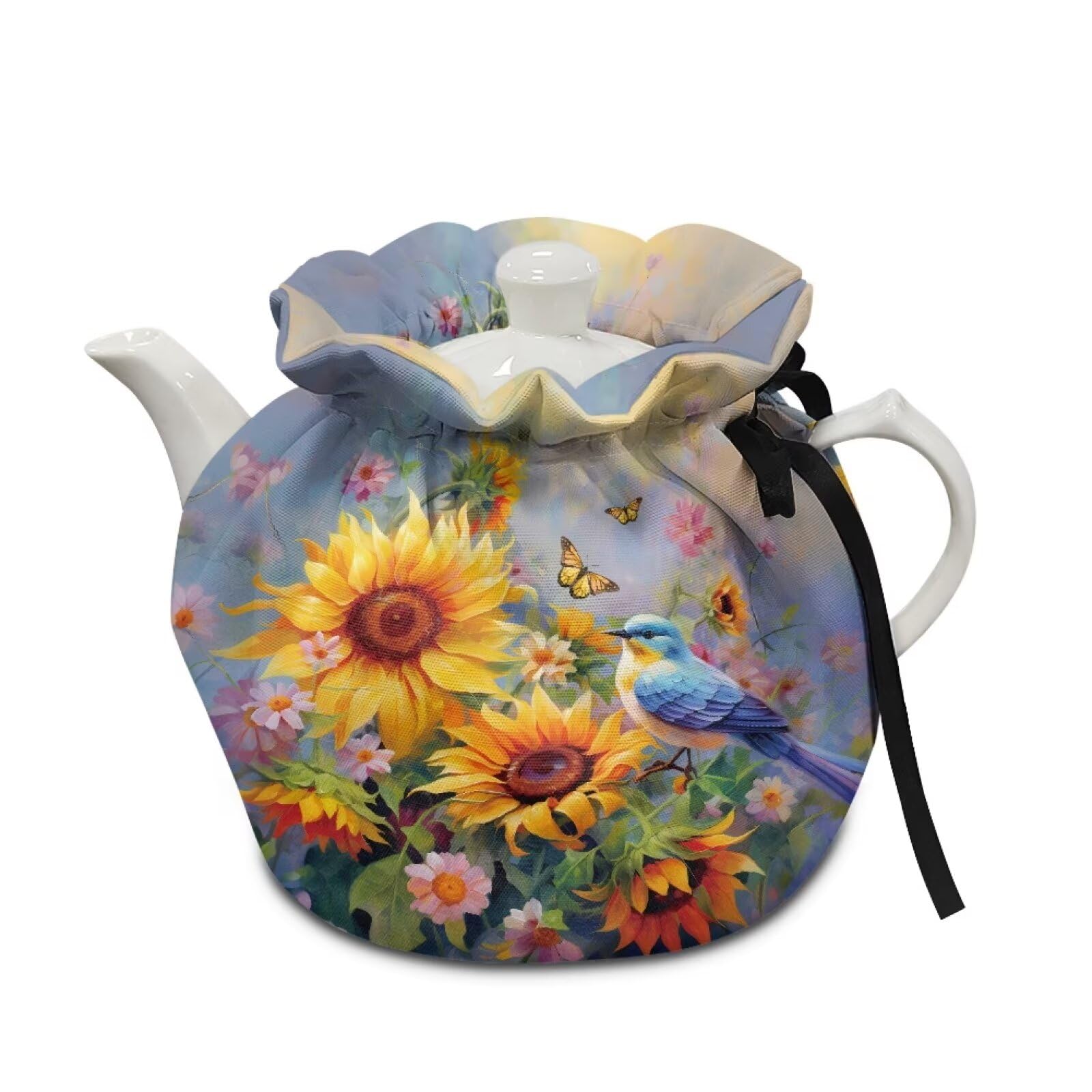 Cute Hummingbird Sunflower Tea Pots Cosy Cotton Tea Cosy for Teapots Dust Cover Breakfast Insulation Lid Warmer Tea Cosy Kitchen Coffee Table Decorative Accessories