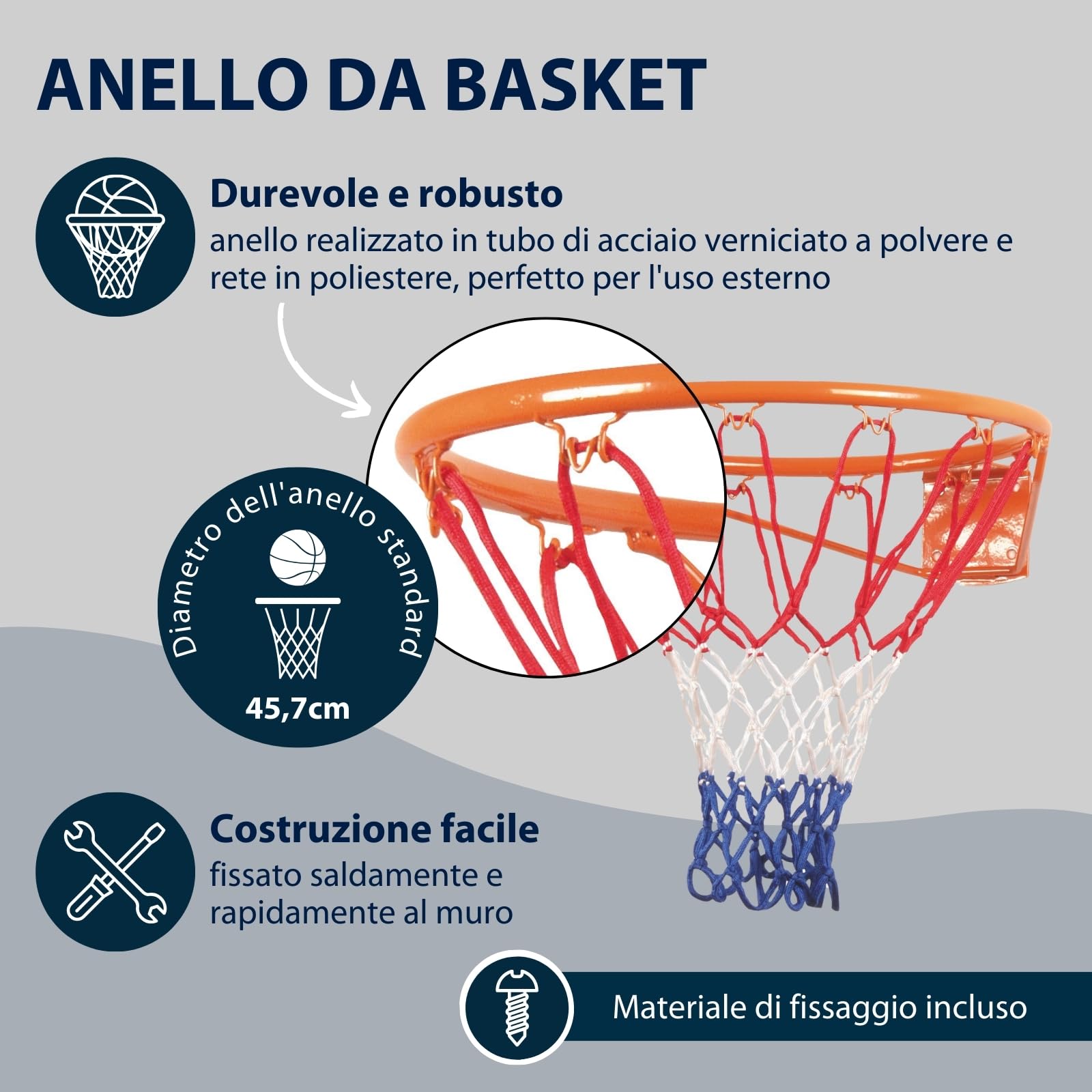 HUDORA Set Basketball Slam It - Cesto, Palla Misura 7 e Pompa - Robusto Canestro per Interni ed Esterni - Palla in Gomma per Bambini e Adulti