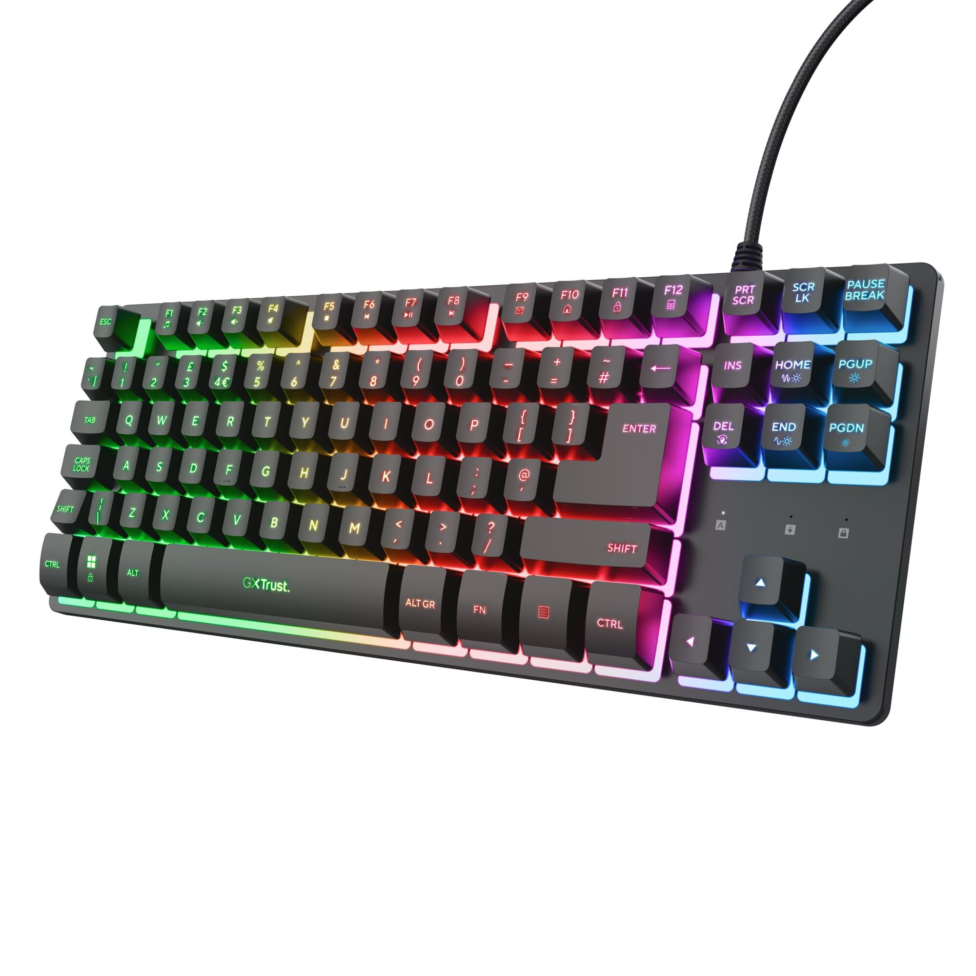 GXTrust 833 Thado TKL Gaming Keyboard UK Layout, Compact Tenkeyless Design (80 Percent), Multicolour LED Lighting, Anti-Ghosting, 1.8m USB Cable, Membrane Wired Keyboard PC Mac Laptop, Black