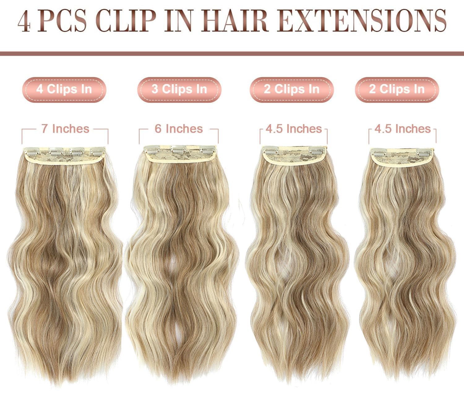 Fine Plus Hair Extensions Clip in 4PCS Sandy Blonde with White Highlights 20Inch Hair Extension Long Wavy Full Head Clip in Hair Extensions Synthetic Fiber Hair Pieces for Women - Image 3
