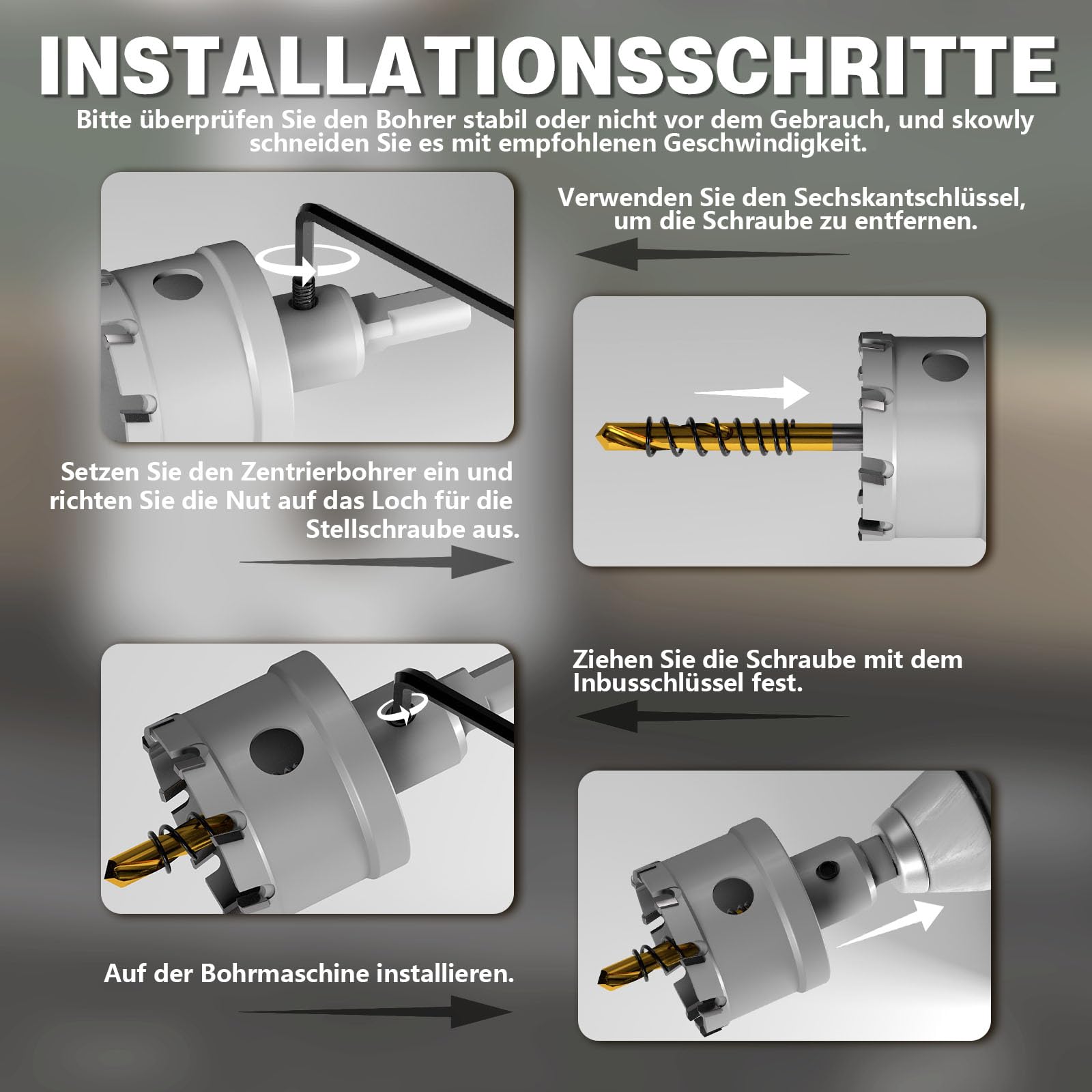 19 stück lochsäge metall set,Hartmetall Lochsäge,Hartmetall Bohrer Metall tarke TCT Bohrer Set,mit Titan-Piloten und L-Wrench,für Stahl Eisen Aluminum Metall Hole Saw