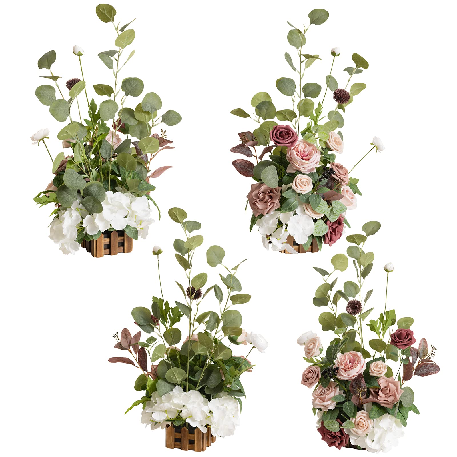 Ling's Moment Aisle Runner Flower Arrangements 4pcs Wedding Chair Decorations 17.5" Tall Free Standing Artificial Fake Flowers Pink Dusty Rose Mauve Ceremony Reception Church Rose Floral Faux Party