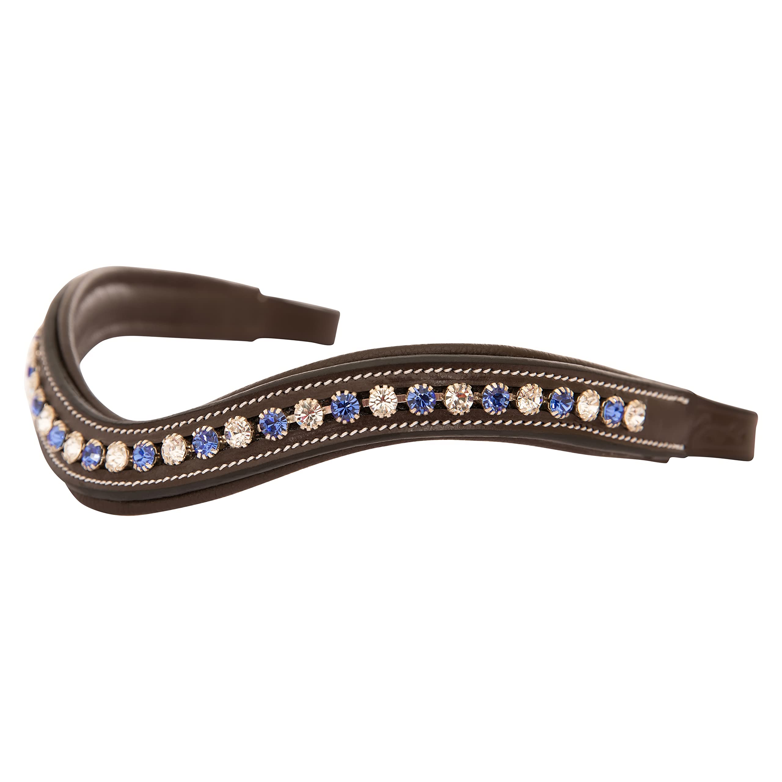 Exion Curved Crystal Browband for Horses – Soft Padded Bling English Bridle Brow Band | Dressage, Show, Jumping | Black, Brown| Clear & Blue Crystal Browband For Horses