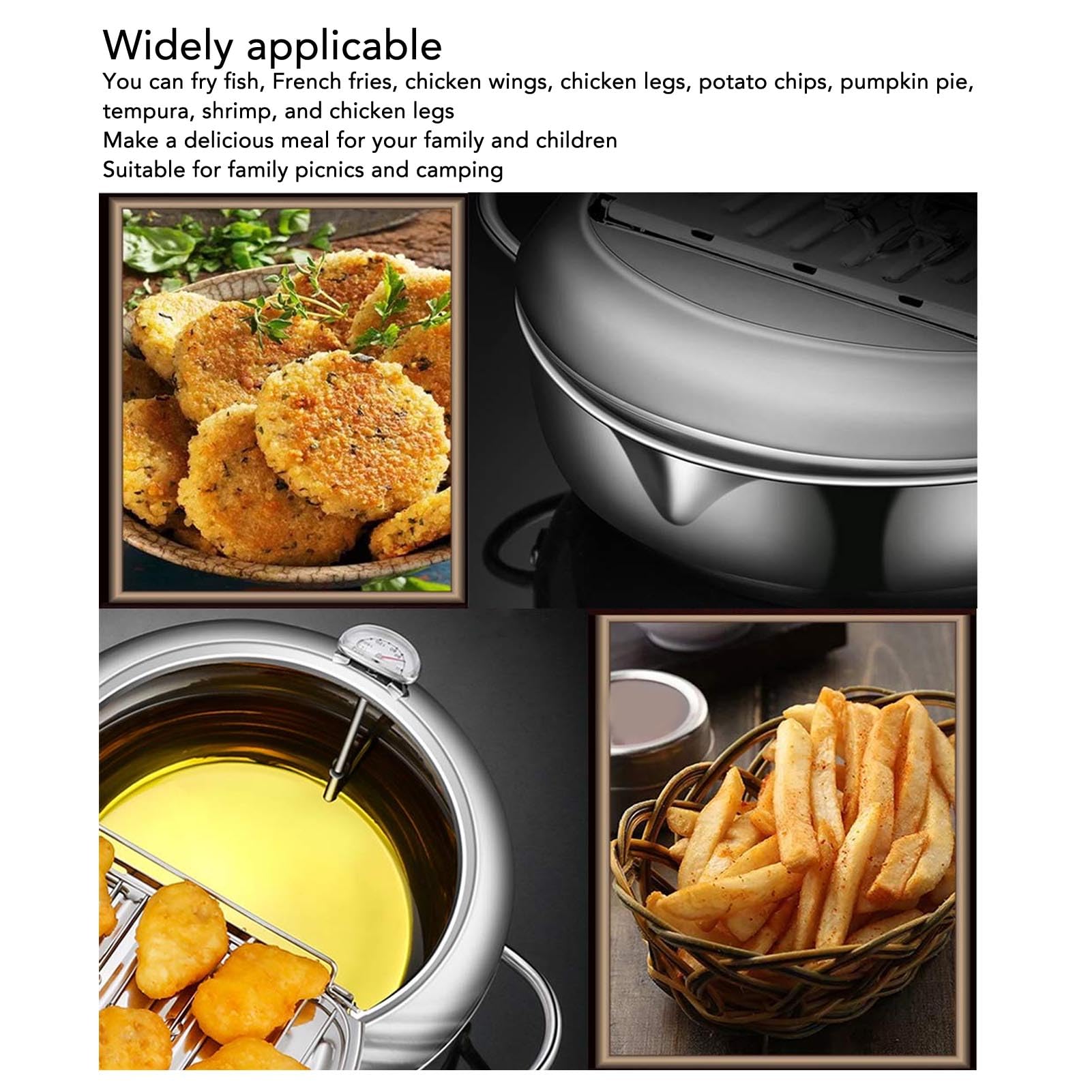 Alomejor Pentola per Friggitrice Tempura Giapponese in Acciaio Inossidabile con Termometro per Picnic in Famiglia