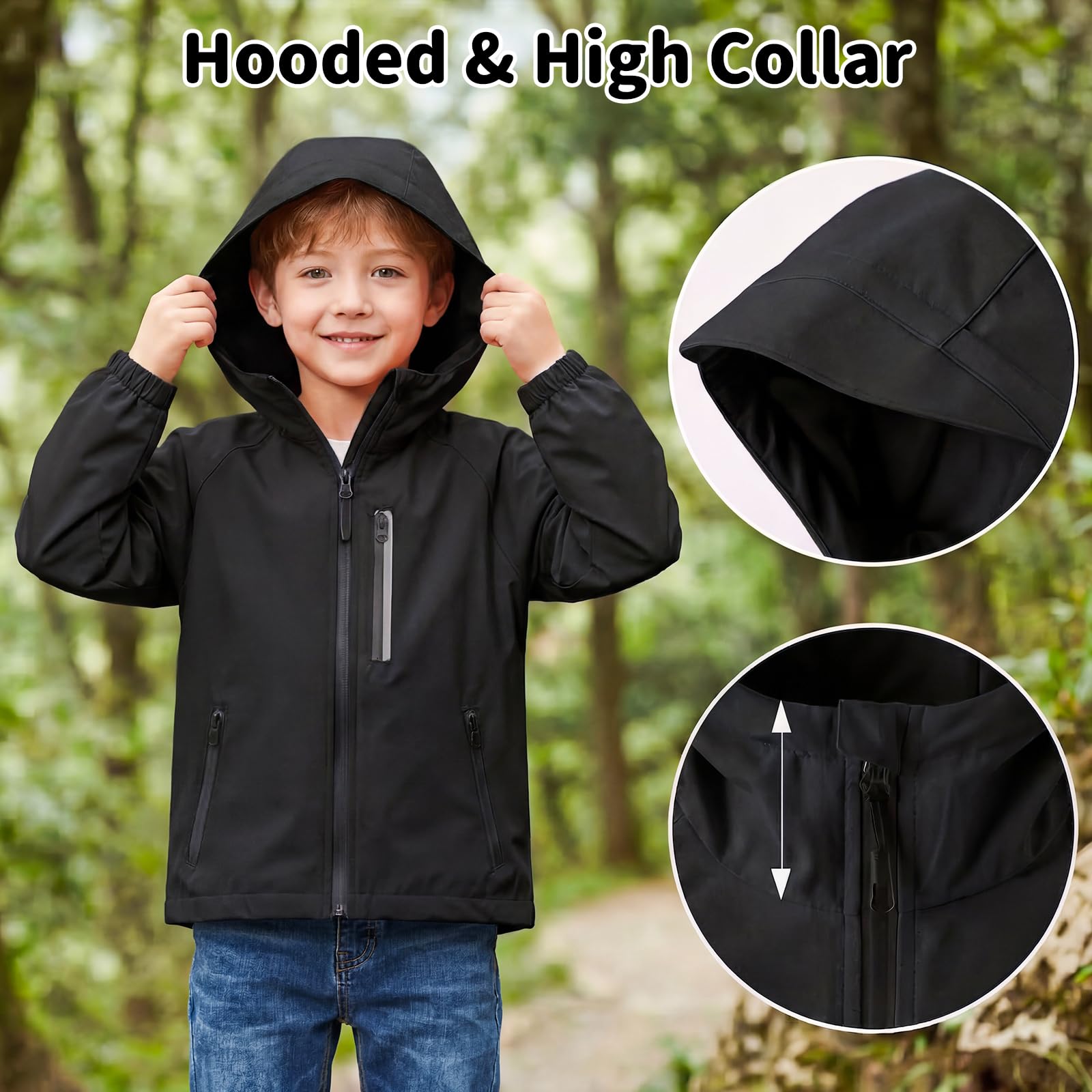 Veste Imperméable Enfant Réfléchissant Veste de Pluie Filles Coupe-Vent Imperméable à Capuche Garçons Légère Manteau Printemps Randonnée Blouson Camping Vêtements de Pluie pour Ado 5-14 ans