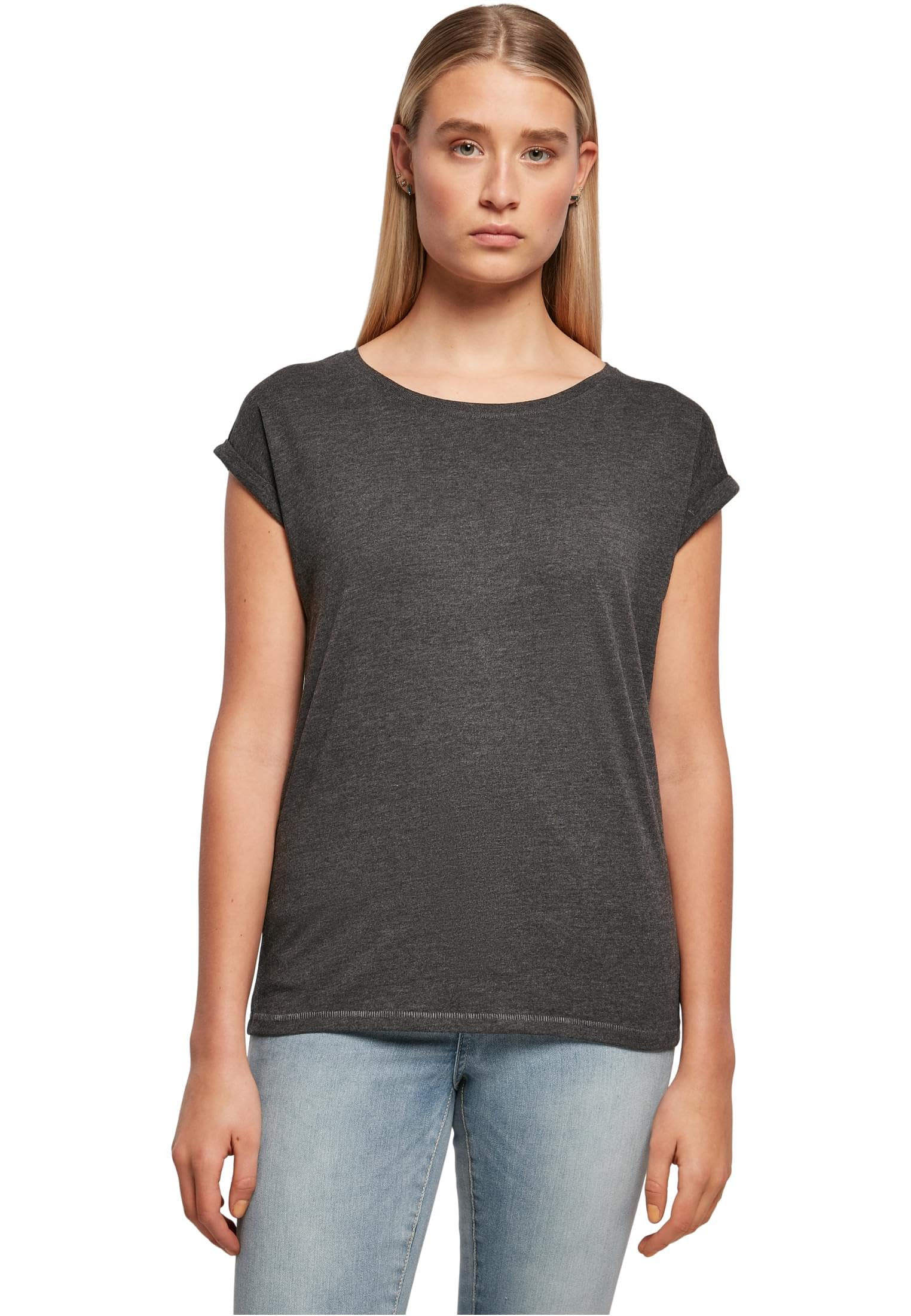 Build Your Brand Women's Charcoal Extended Shoulder Tee T Shirt, Xl Uk
