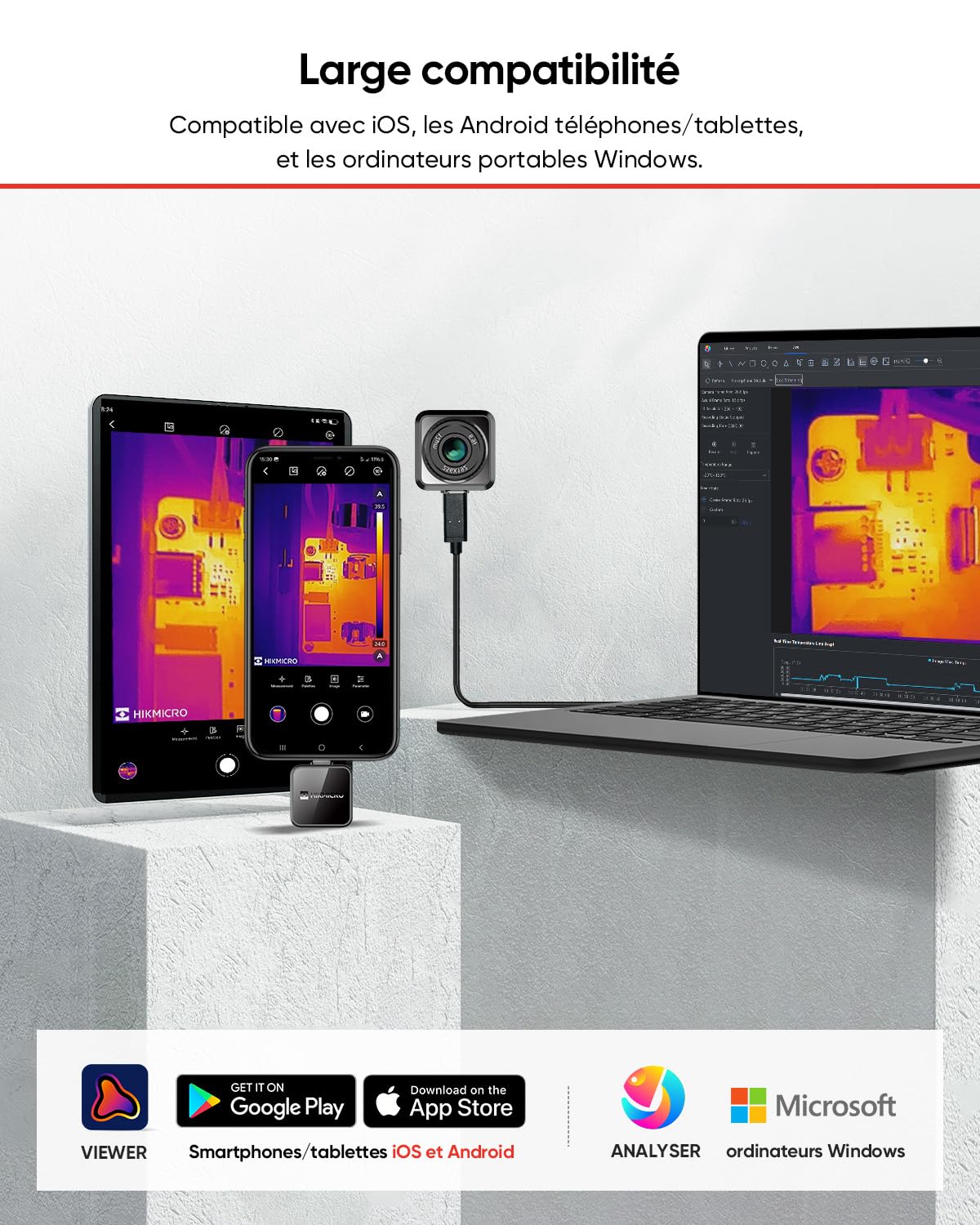 HIKMICRO Mini2Plus V2 Caméra Thermique - iOS/Android, imagerie Thermique Infrarouge avec résolution IR 256x192, SuperIR 512x384, Mise au Point Manuelle, 25Hz, USB-C/Lightning (supporte iPhone 16/17)