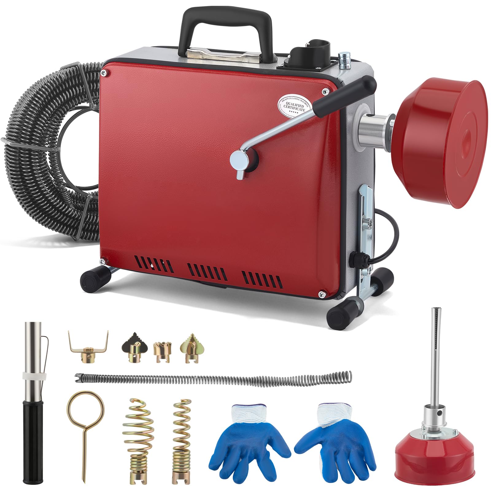 Rohrreinigungsmaschine 280W Elektrische Rohrreinigungsspirale für 40-120mm Rohre, Abflussreiniger mit 5m x 16mm Manganstahl-Spirale, Rohrreinigungsgerät für Küche, Bad, Toilette & Bodenabfluss