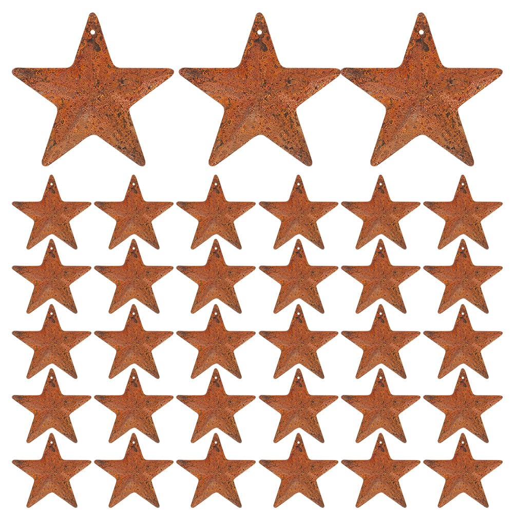 GORGECRAFT 60PCS 2" Rusty Metal Barn Star Vintage Antique Primitives Country Decor Tin Steel Stars with Holes Rustic Ornament Original Retro Accents for Patriotic 4th of July Xmas Holiday Home Decor