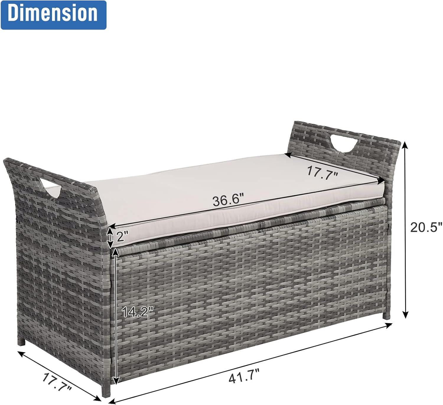Outvita Outdoor Storage Box, Patio Rattan Storage Bench with Cushion for Backyard, Balcony, Poolside, Garden (Gray)