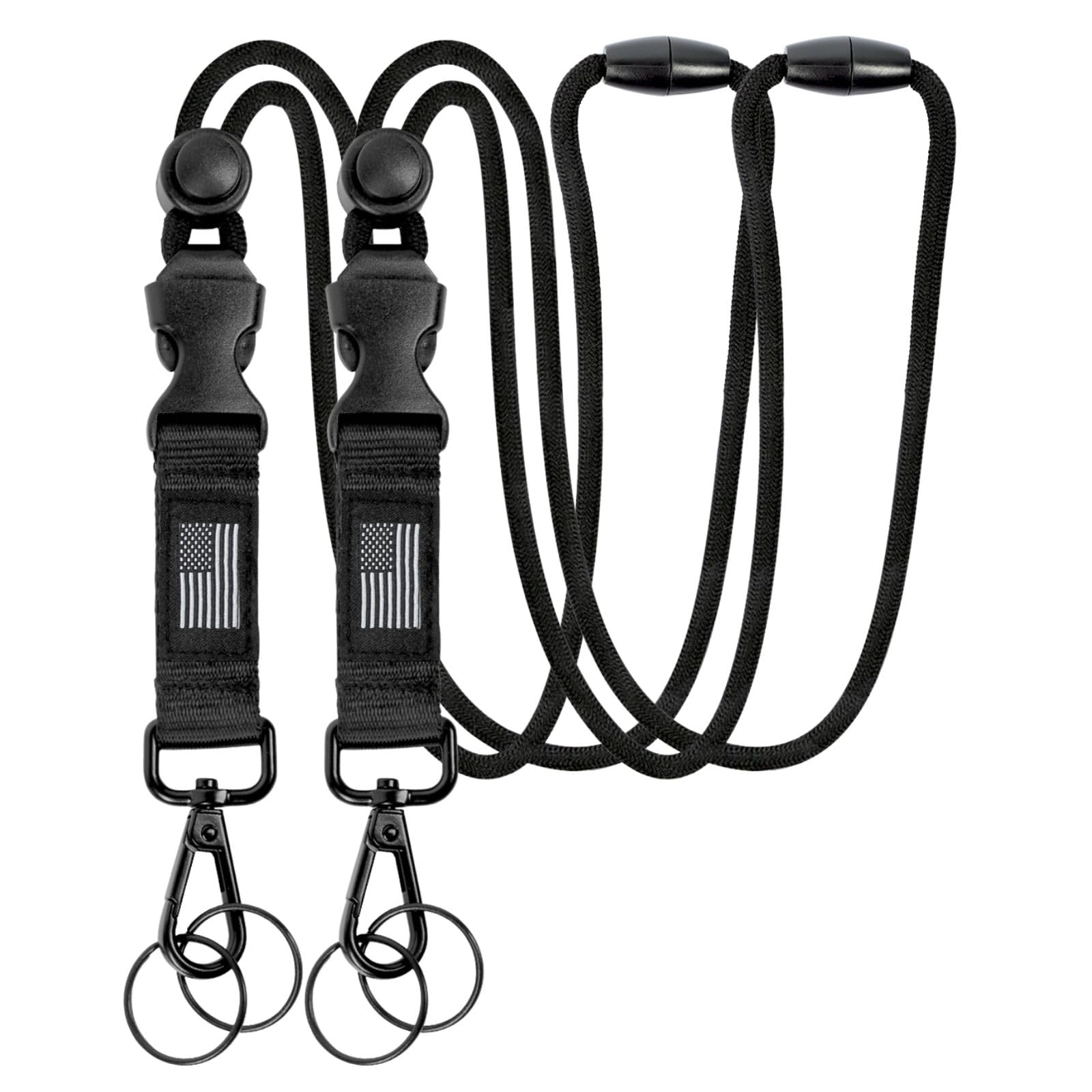 DAYGOS Breakaway Lanyards for ID Badges - Safety Detachable Key Lanyard with USA Flag, Adjustable Neck Strap Lanyard for Card Holder and Keys, Black, 2PCS