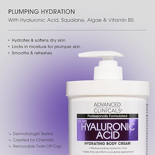 Miniatura 2 de Advanced Clinicals Crema corporal hidratante de ácido hialurónico + suero de ácido hialurónico 2 piezas para el cuidado de la piel | Suero facial y