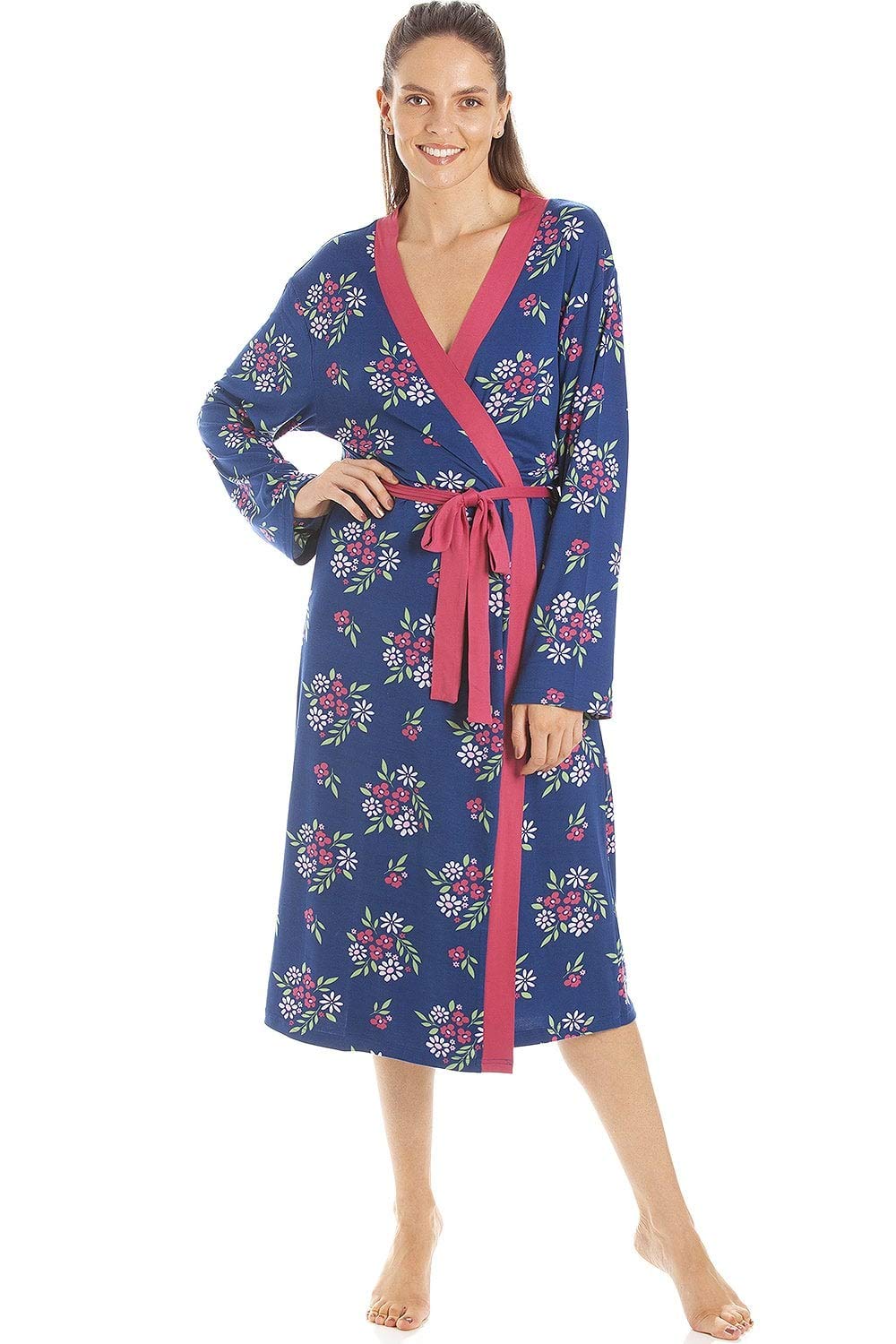 Camille Floral Print Spandex Knee Length Wrap - Raspberry - Size 18-20