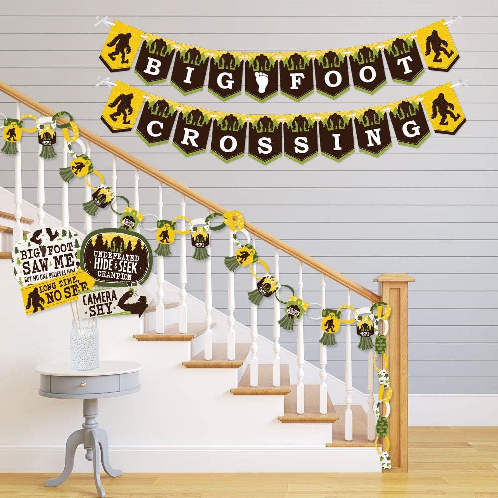 Big Dot of Happiness Sasquatch Crossing - Banner and Photo Booth Decorations - Bigfoot Party or Birthday Party Supplies Kit - Doterrific Bundle