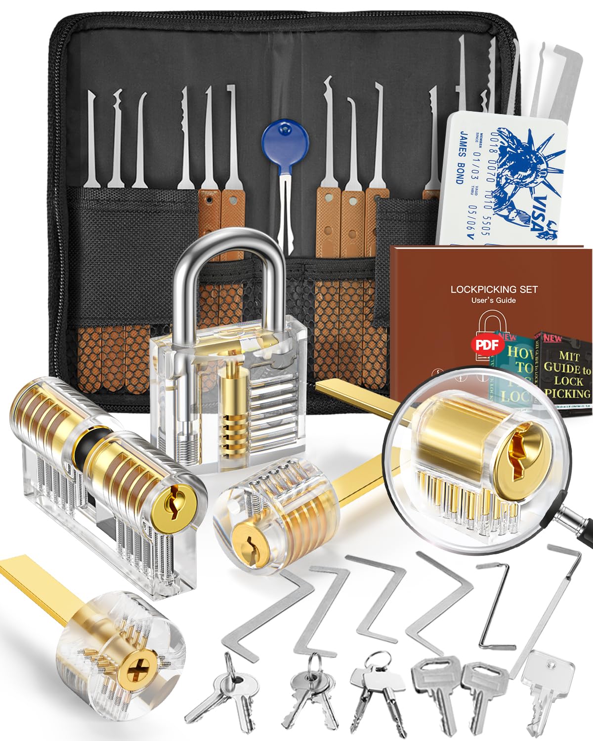 Lockpicking Set,37 Stück Dietrich Set mit 4 Transparentem